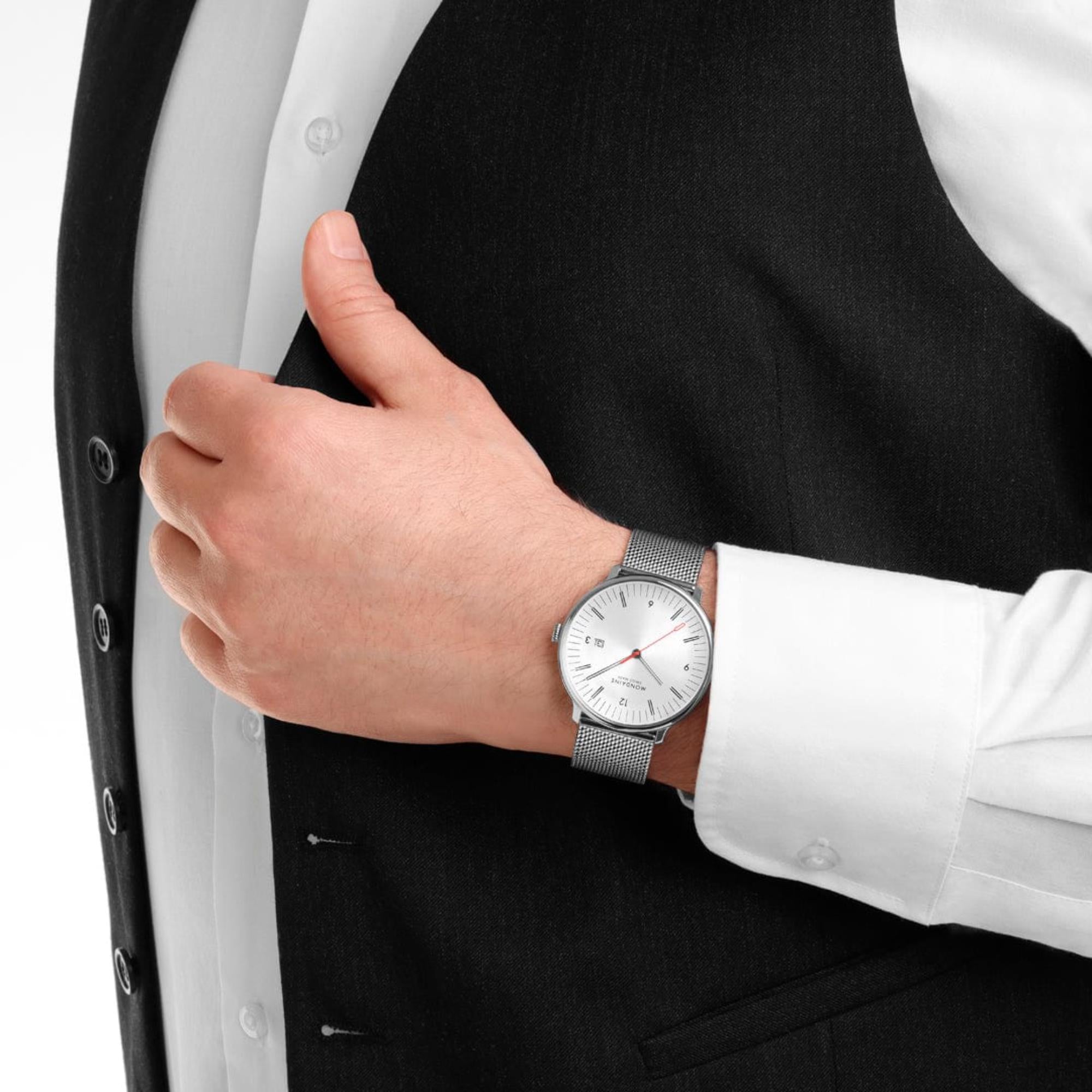 Mondaine Doppio Quartz Off-White Dial Steel Strap Men's Watch MLE.41210.SM