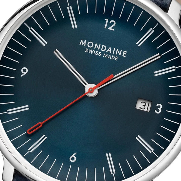 Mondaine Doppio Quartz Blue Dial Leather and Steel Strap Men's Watch MLE.41240.LQV.SET