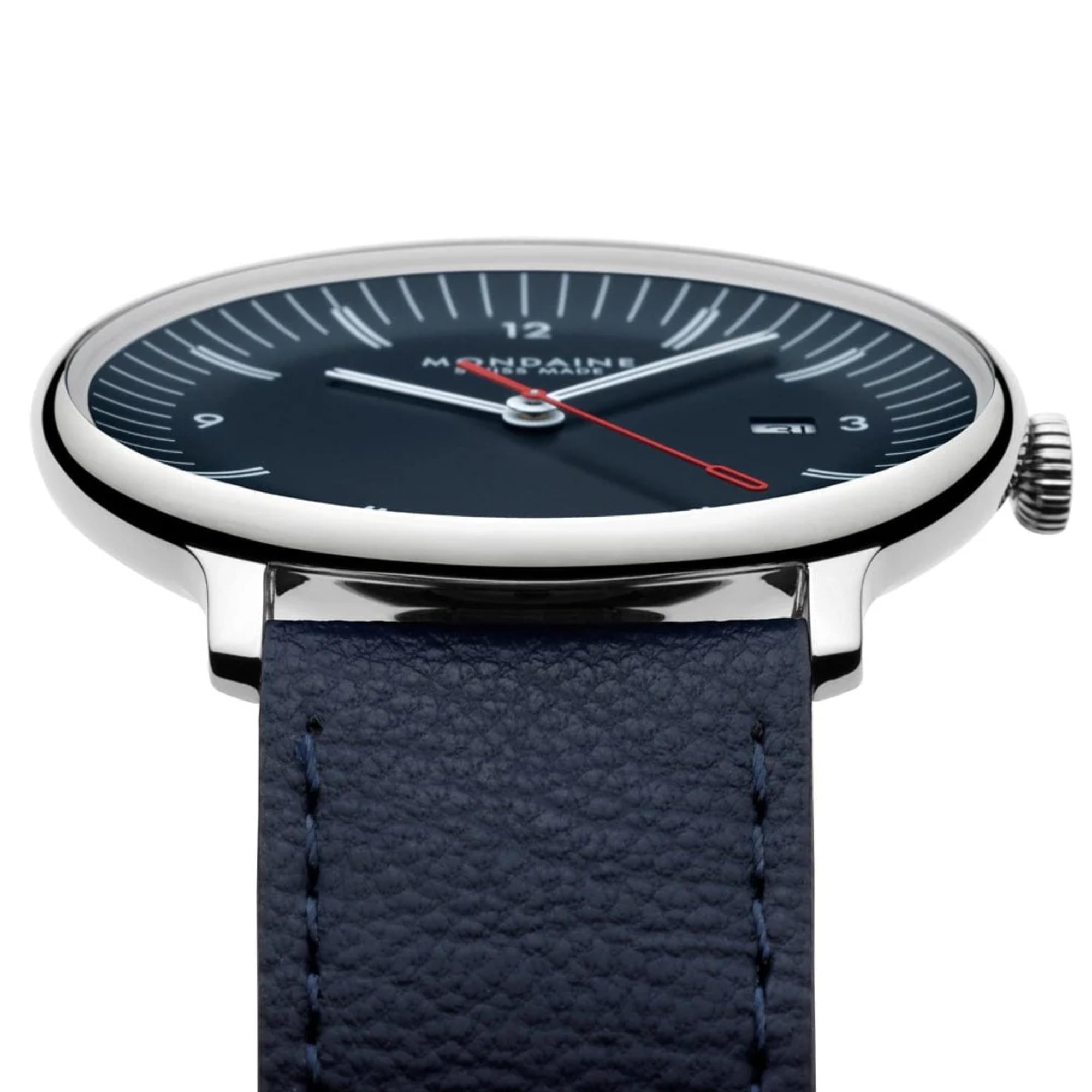 Mondaine Doppio Quartz Blue Dial Leather and Steel Strap Men's Watch MLE.41240.LQV.SET