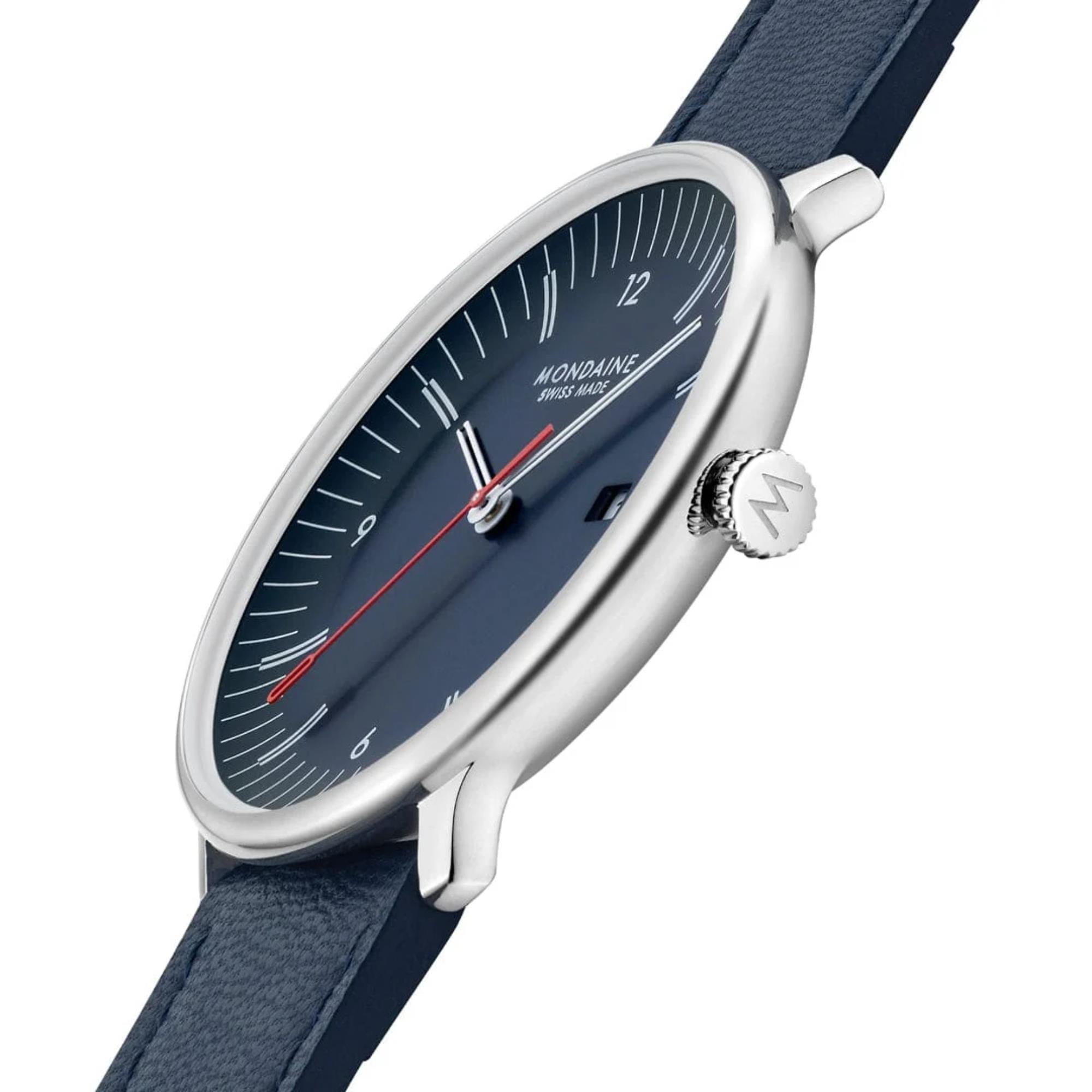 Mondaine Doppio Quartz Blue Dial Leather and Steel Strap Men's Watch MLE.41240.LQV.SET