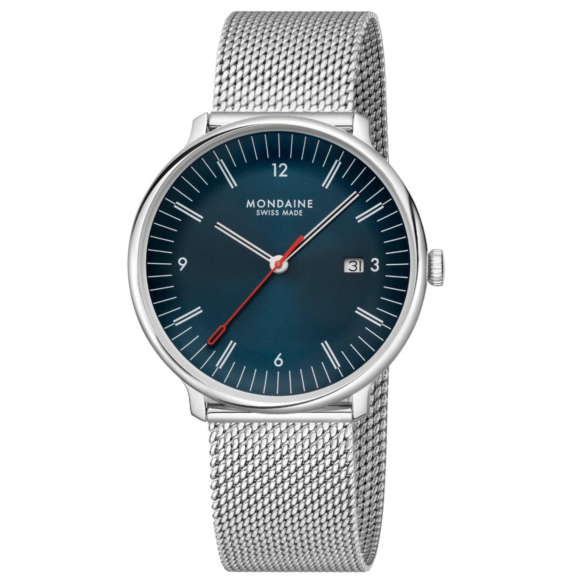 Mondaine Doppio Quartz Blue Dial Leather and Steel Strap Men's Watch MLE.41240.LQV.SET