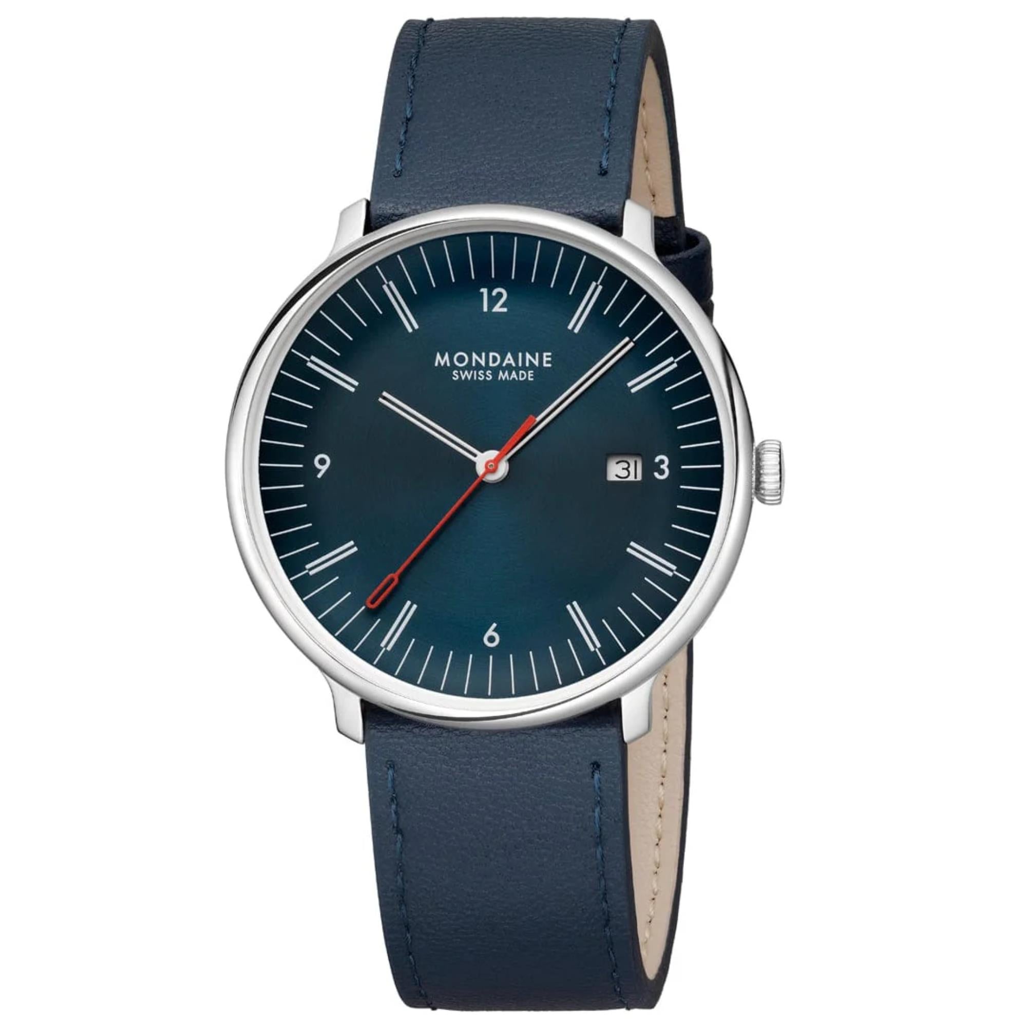 Mondaine Doppio Quartz Blue Dial Leather and Steel Strap Men's Watch MLE.41240.LQV.SET