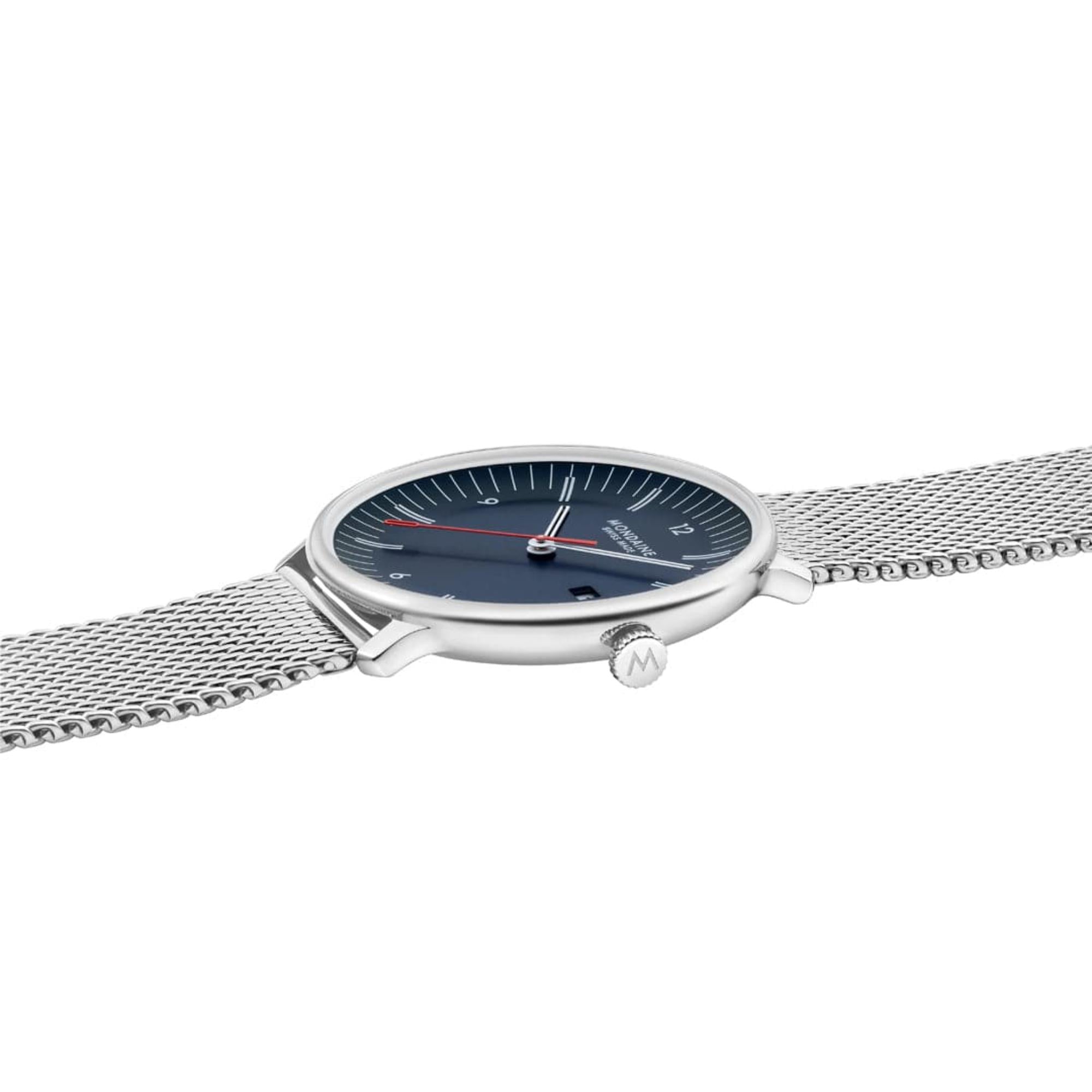 Mondaine Doppio Quartz Blue Dial Leather and Steel Strap Men's Watch MLE.41240.LQV.SET