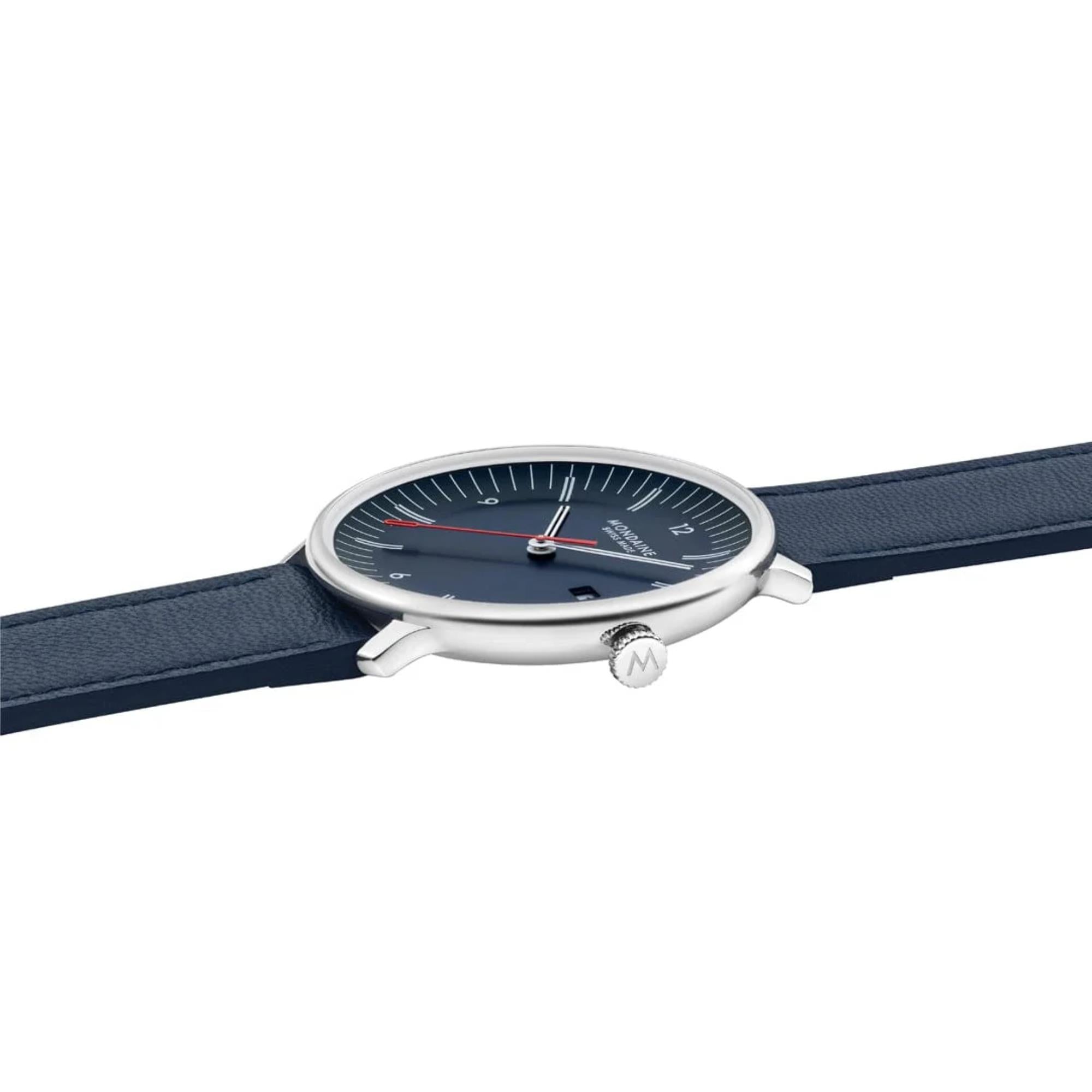Mondaine Doppio Quartz Blue Dial Leather and Steel Strap Men's Watch MLE.41240.LQV.SET