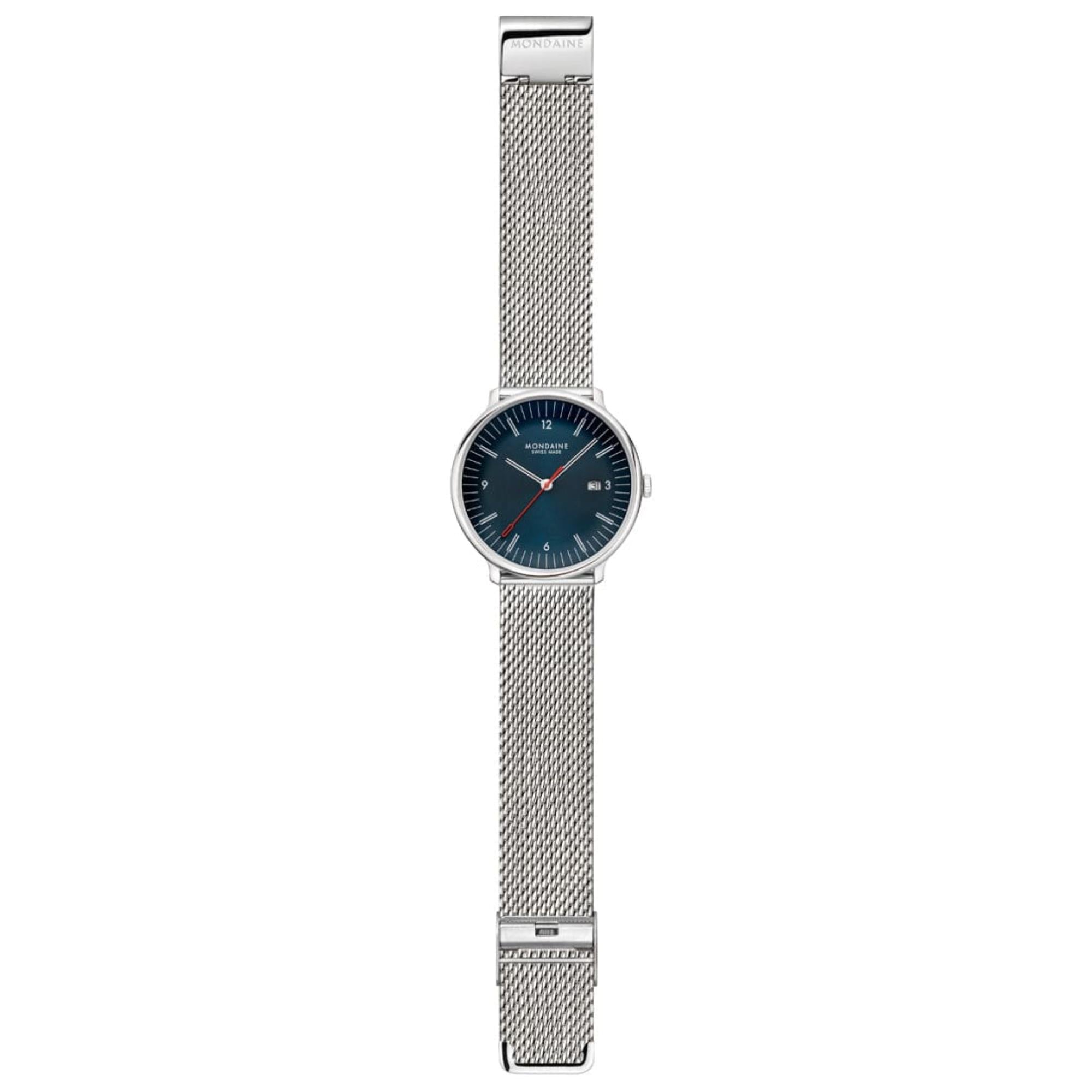 Mondaine Doppio Quartz Blue Dial Leather and Steel Strap Men's Watch MLE.41240.LQV.SET