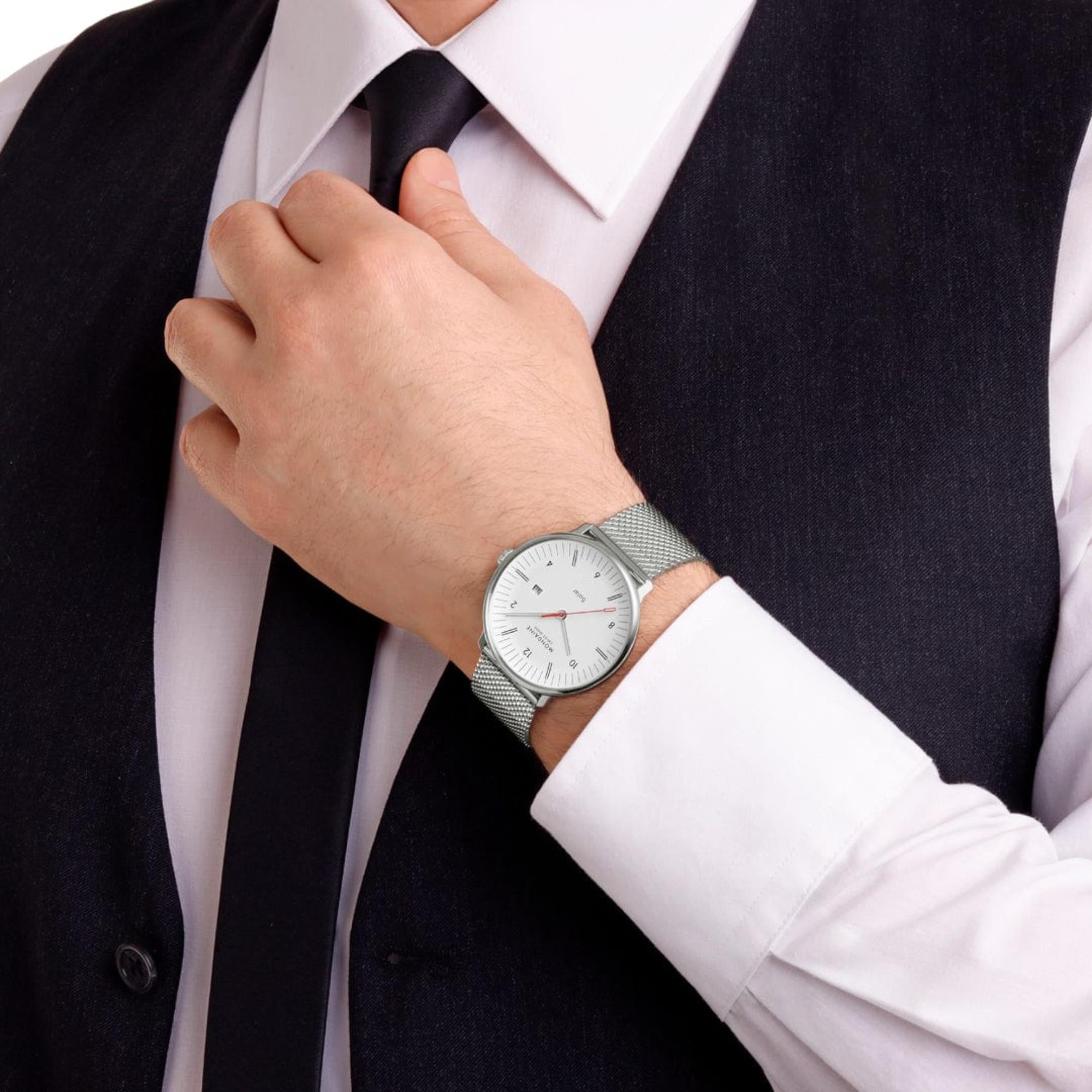 Mondaine Doppio Solar White Dial Steel Strap Men's Watch MLE.41910.SM