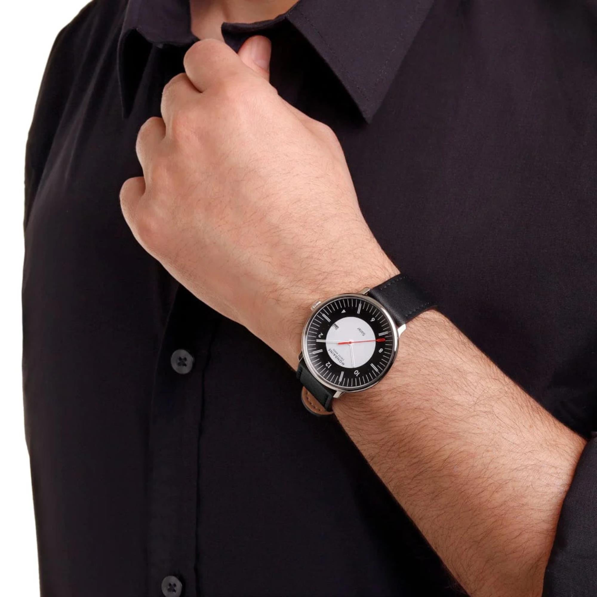 Mondaine Doppio Solar Black Dial Leather Strap Men's Watch MLE.41920.LBV