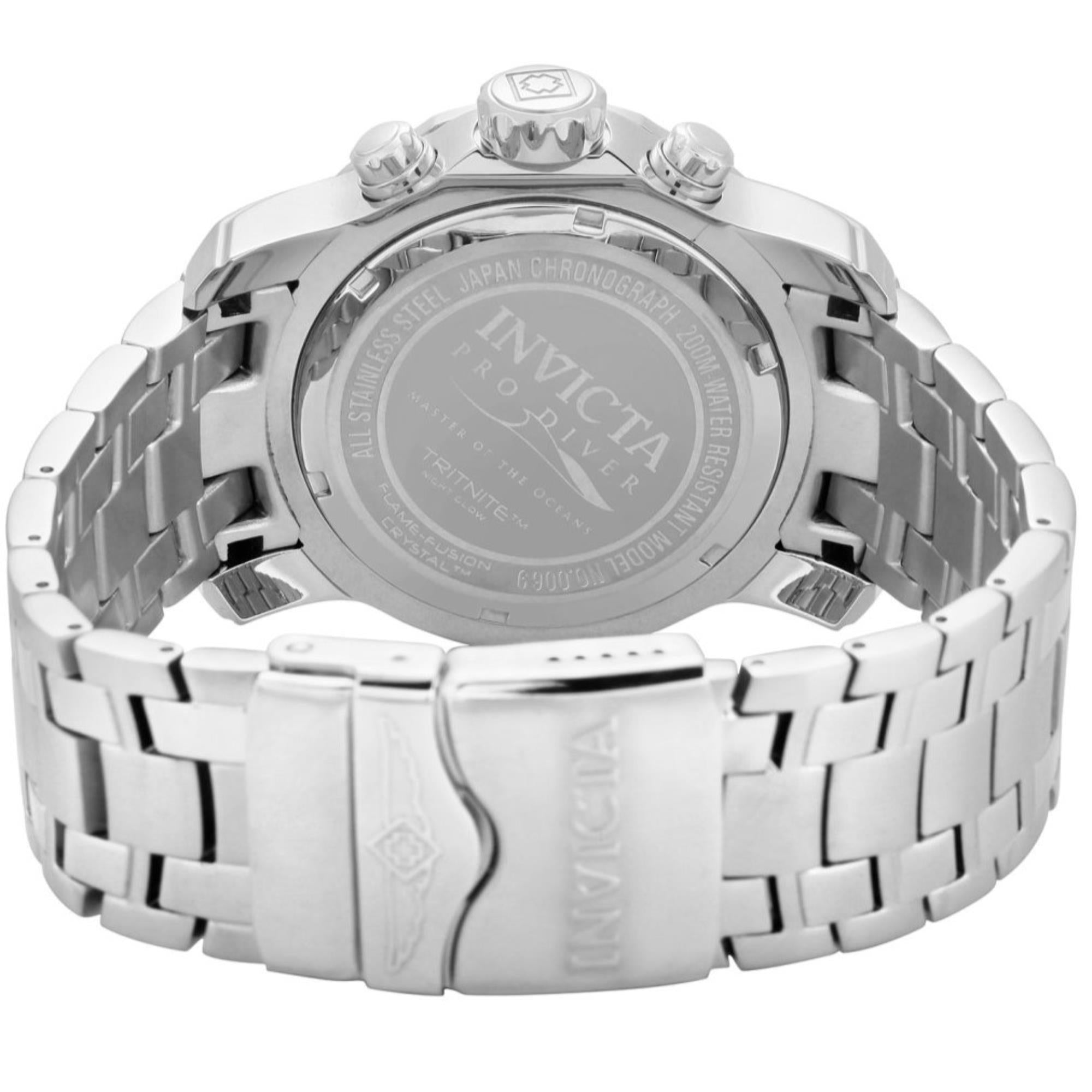 Invicta Pro Diver Scuba Quartz Chronograph Black Dial Steel Strap Men's Watch 0069