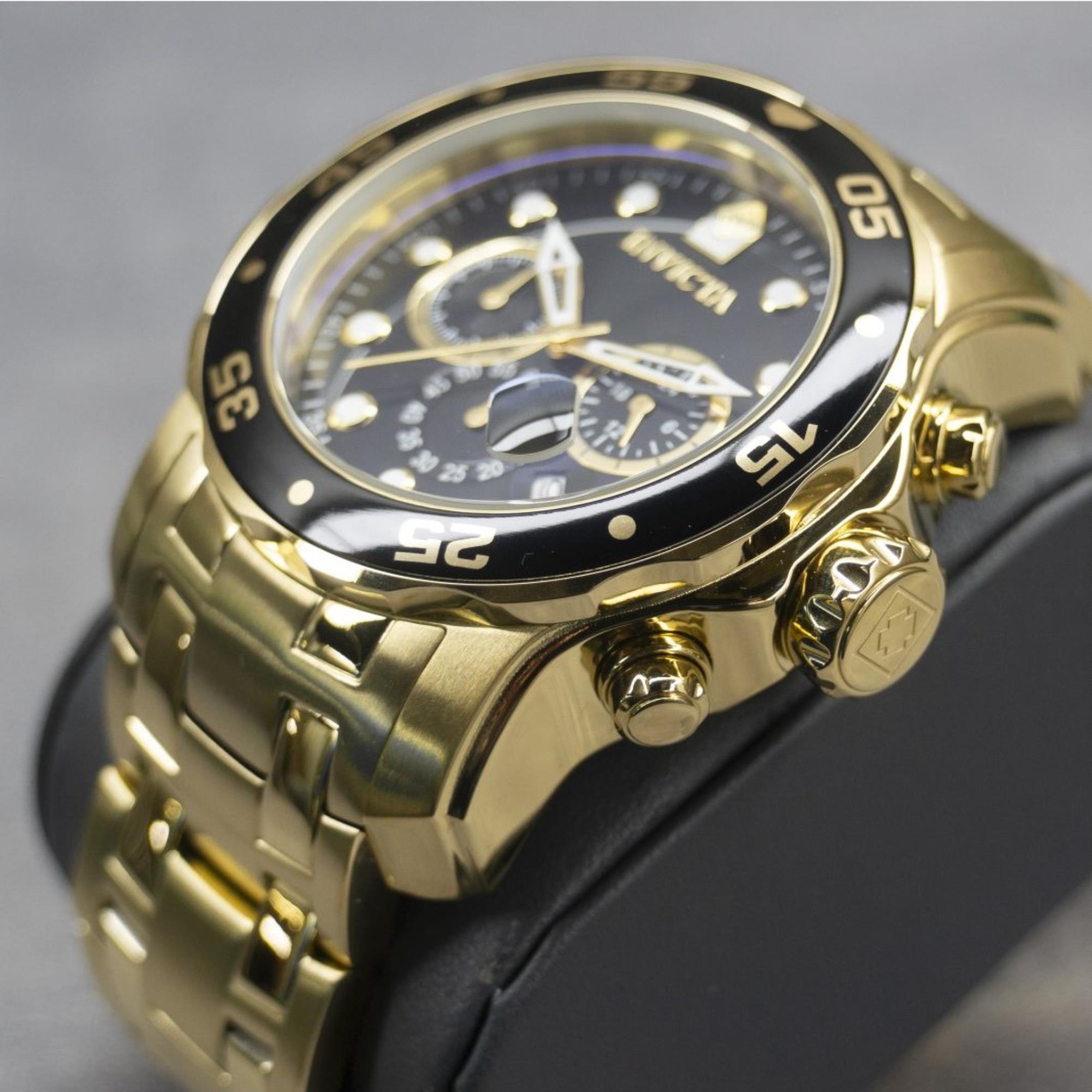 Invicta Pro Diver Scuba Quartz Chronograph Black Dial Steel Strap Men's Watch 0072