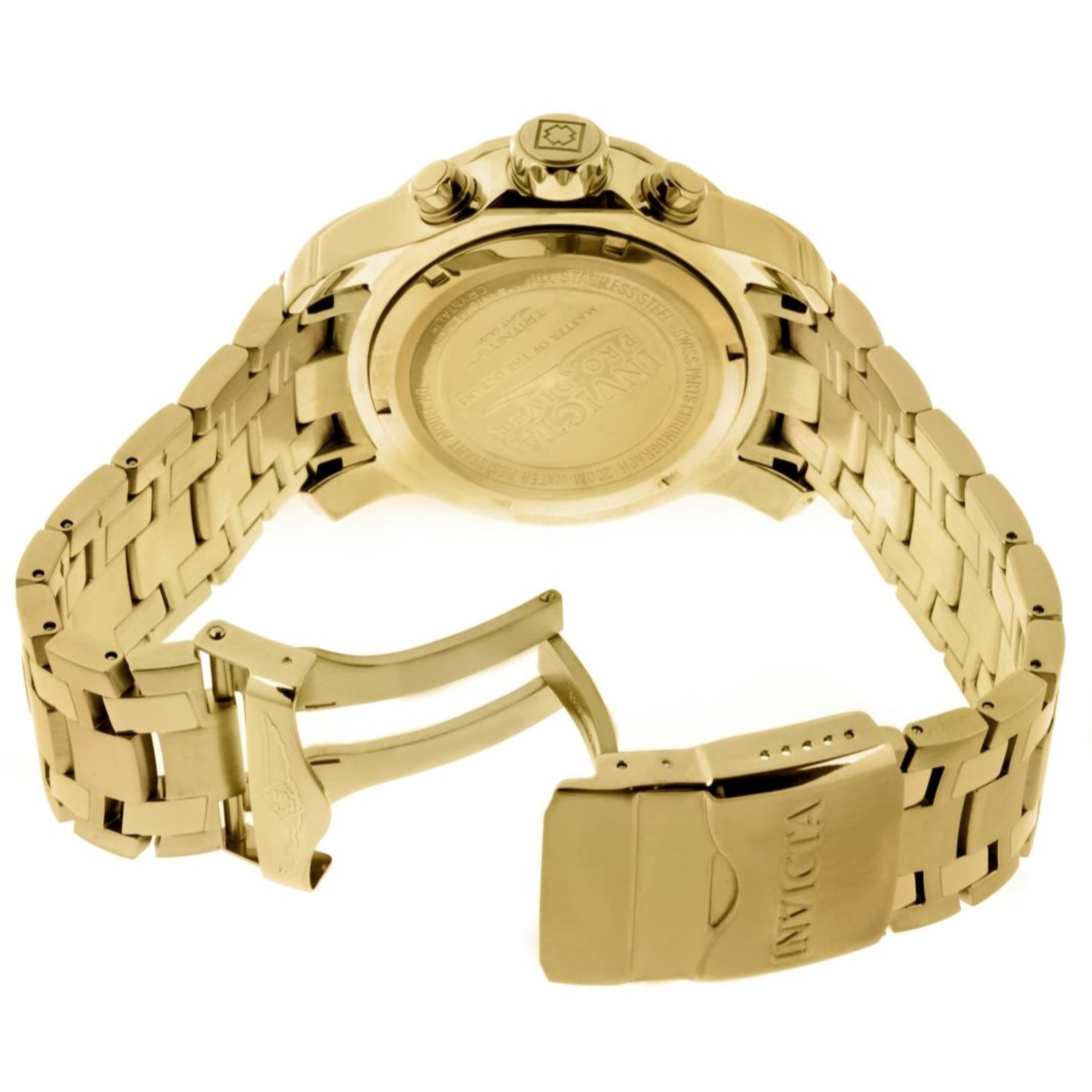 Invicta Pro Diver Scuba Quartz Chronograph Gold Dial Steel Strap Men's Watch 0074