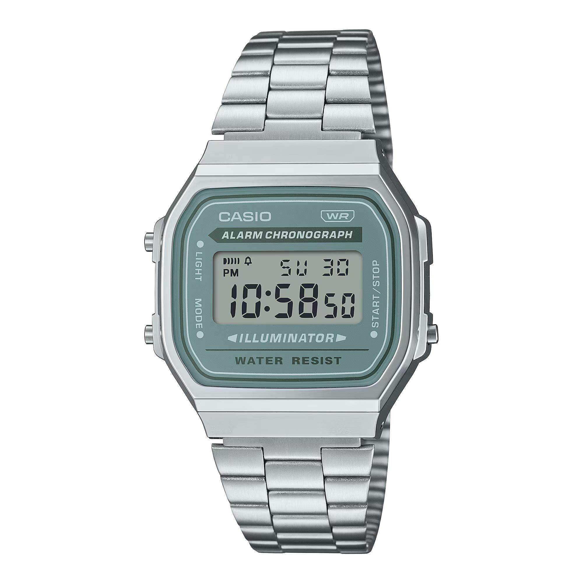 Casio Vintage Digital Illuminator Steel Strap Unisex Watch A168WA-3AYES