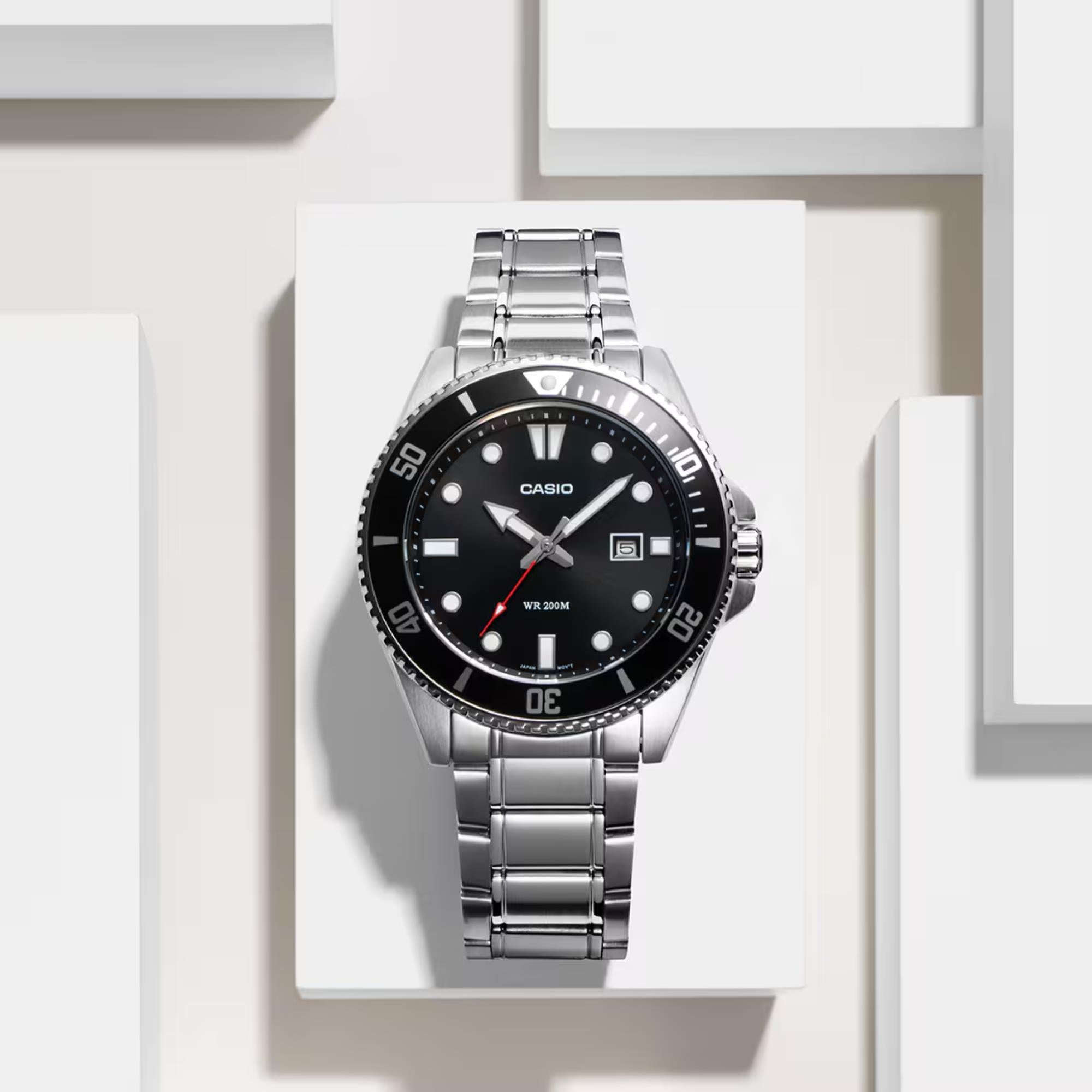 Casio Marlin Quartz Black Dial Steel Strap Men's Watch MDV-107D-1A1VEF