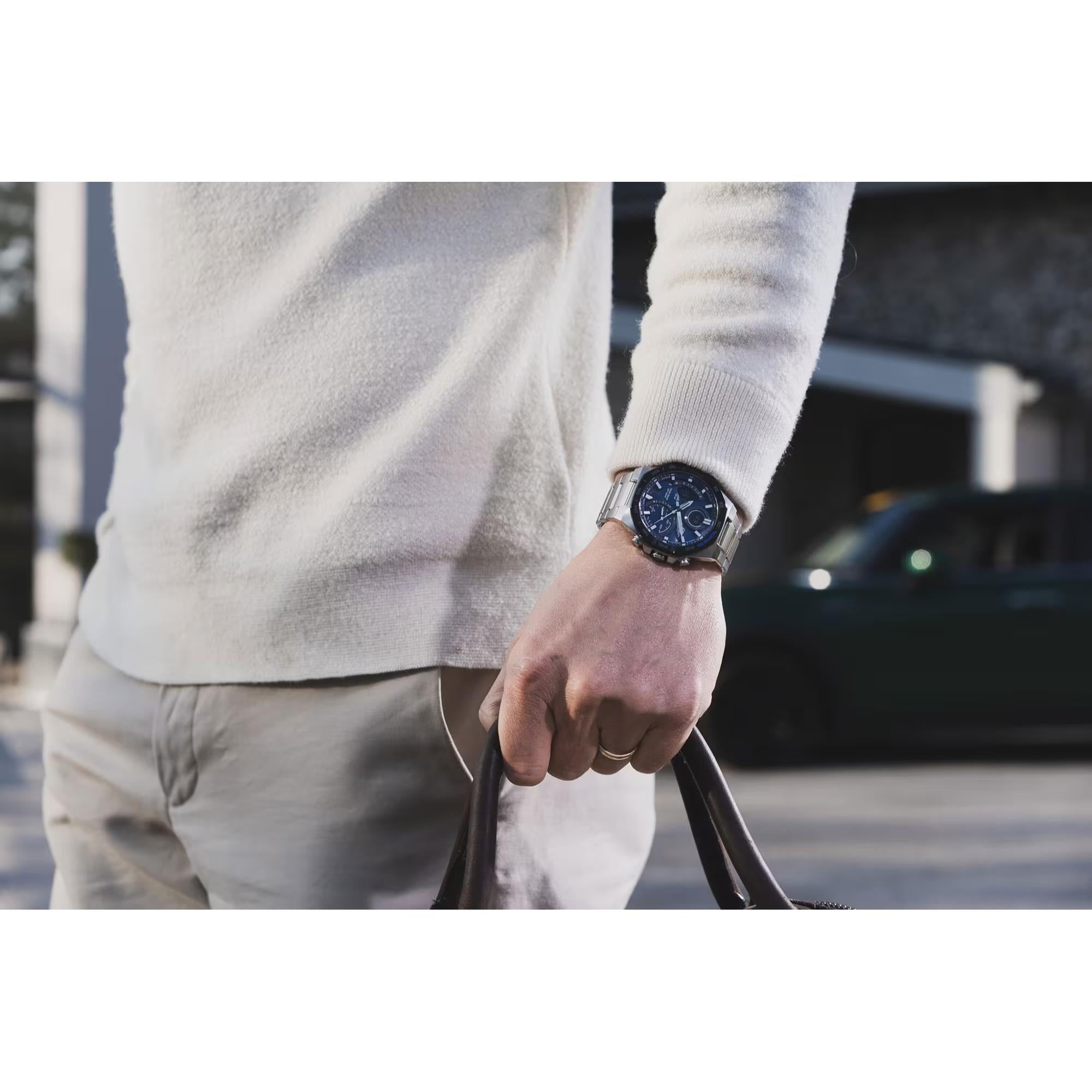 Casio Edifice Solar Powered Blue Dial Steel Strap Men's Watch ECB-950DB-2AEF