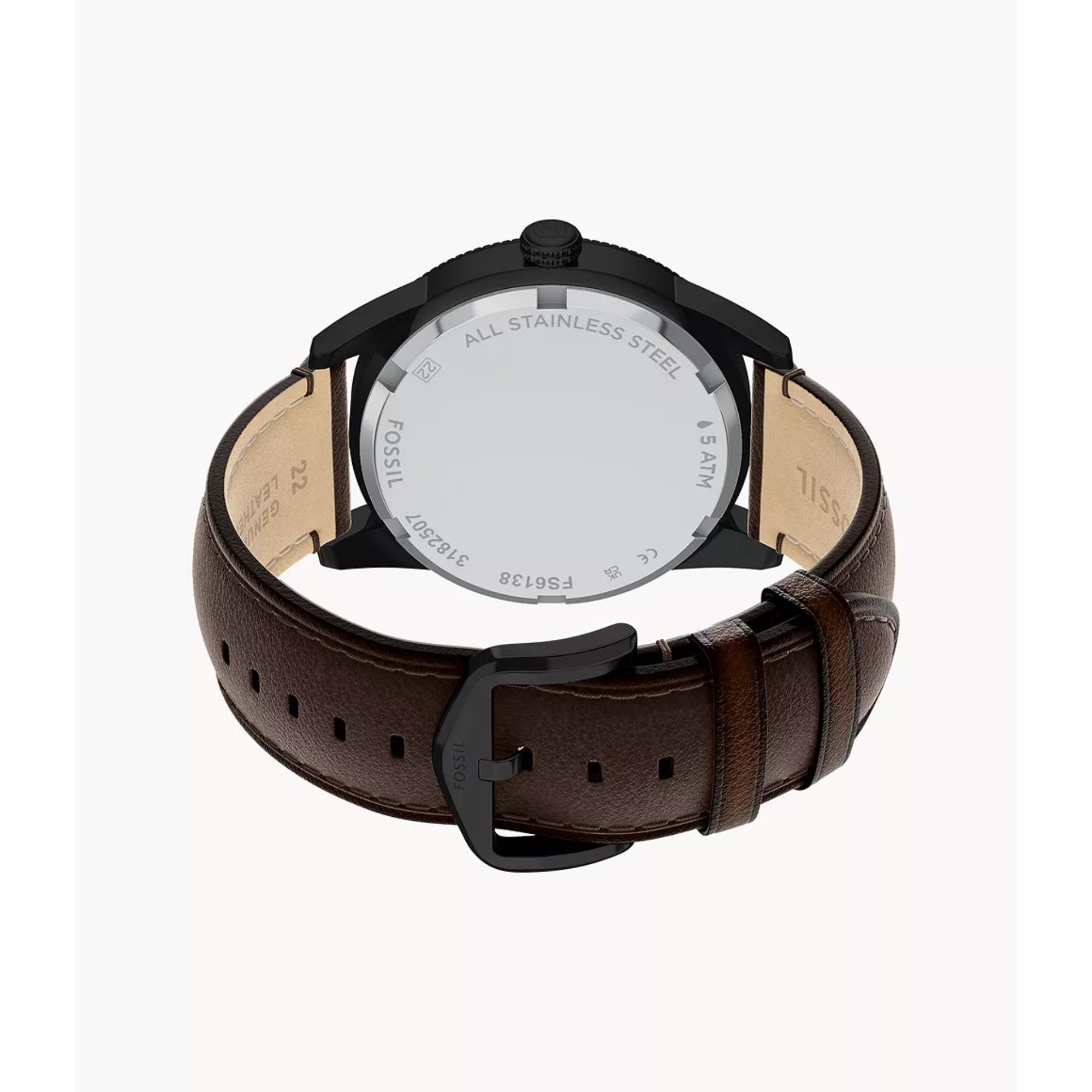 Fossil Pearson Quartz Chronograph Black Dial Leather Strap Men's Watch FS6138