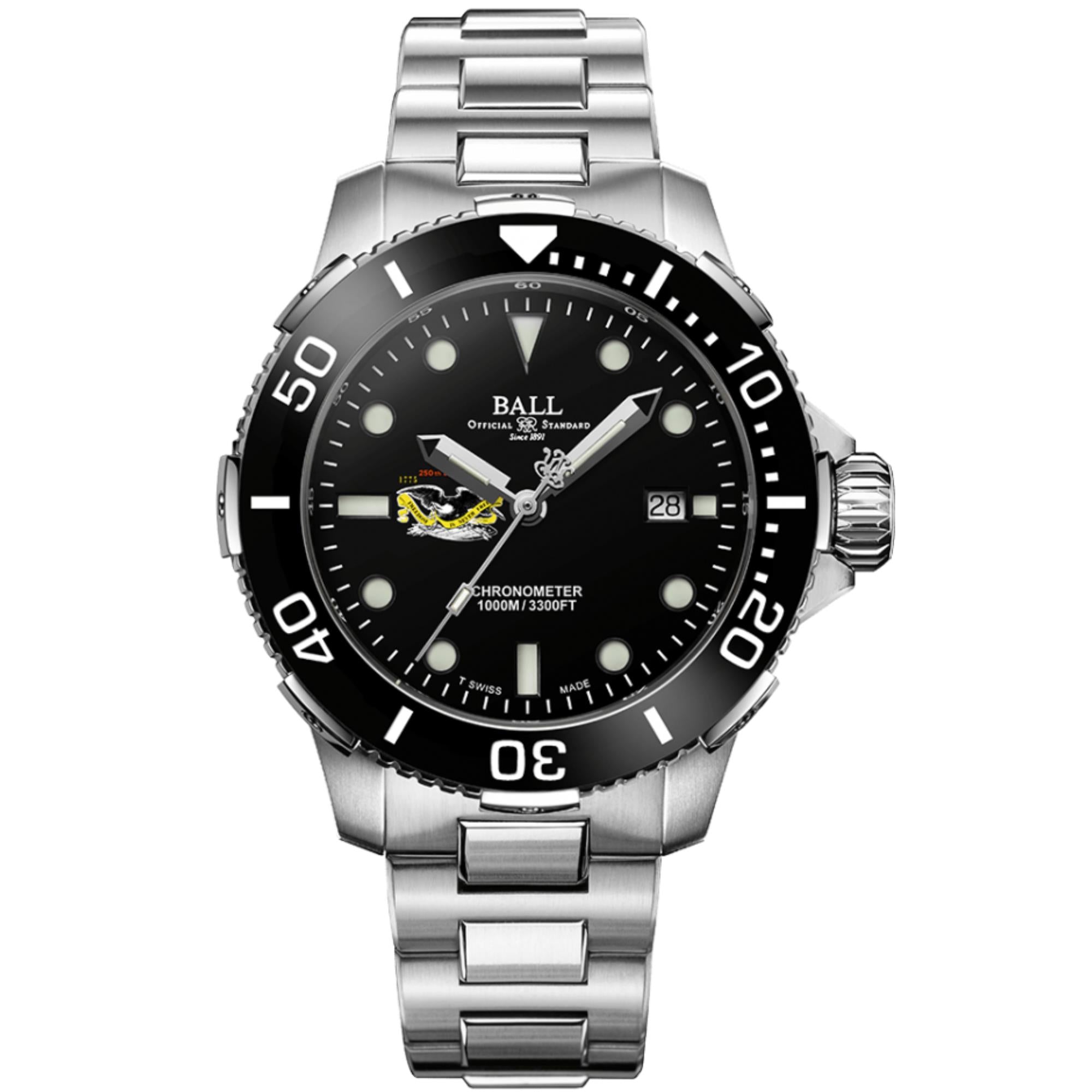 BALL Engineer Hydrocarbon Limited Edition DeepQUEST Protector Black Dial Steel Strap Men's Watch DM3002A-S9C-BK