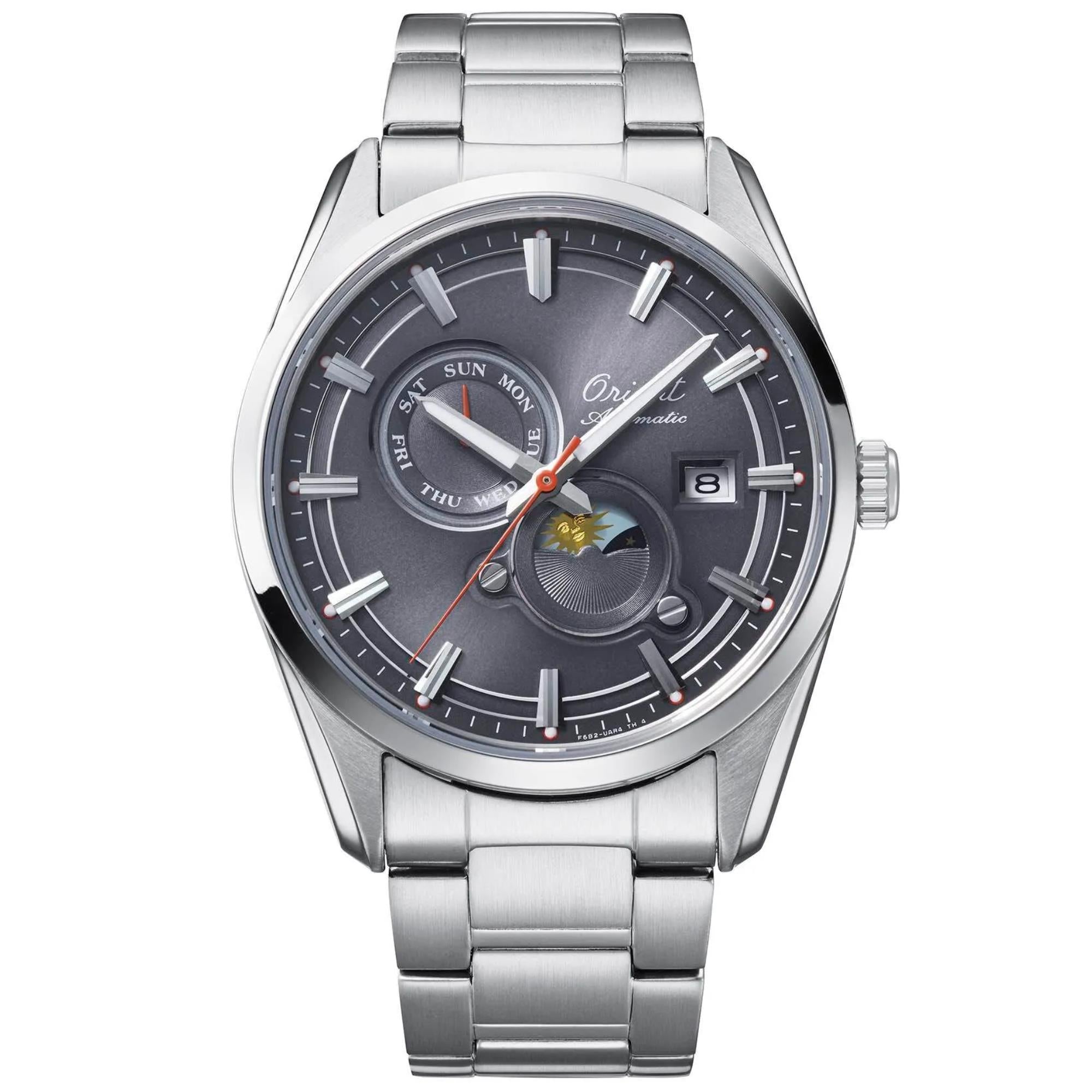 Orient Contemporary Stretto Sun and Moon 75th Anniversary Limited Edition Grey Dial Steel Strap Men's Watch RA-AK0311N30B