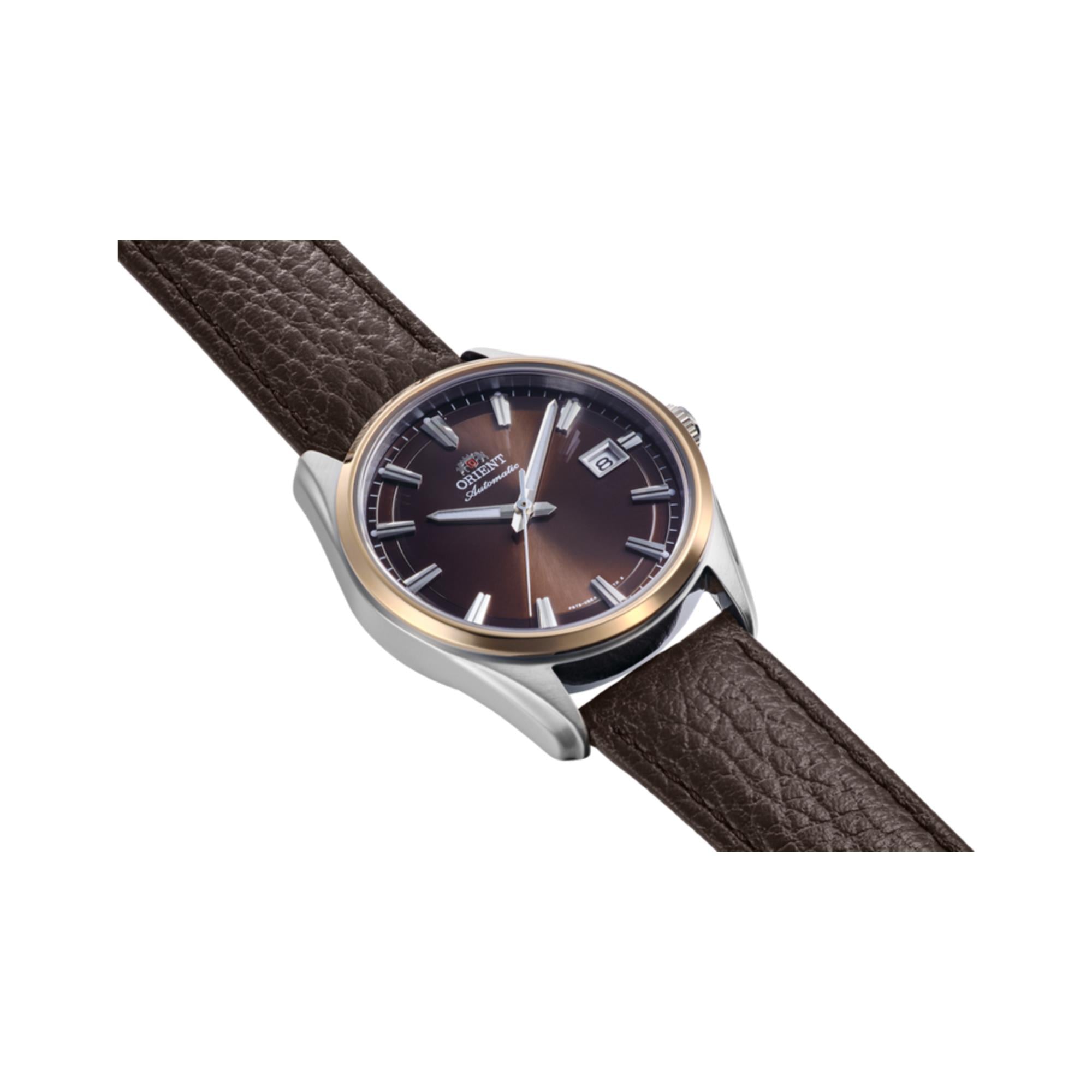 Orient Contemporary Stretto Date Automatic Brown Dial Leather Strap Men's Watch RA-AC0R03Y30B