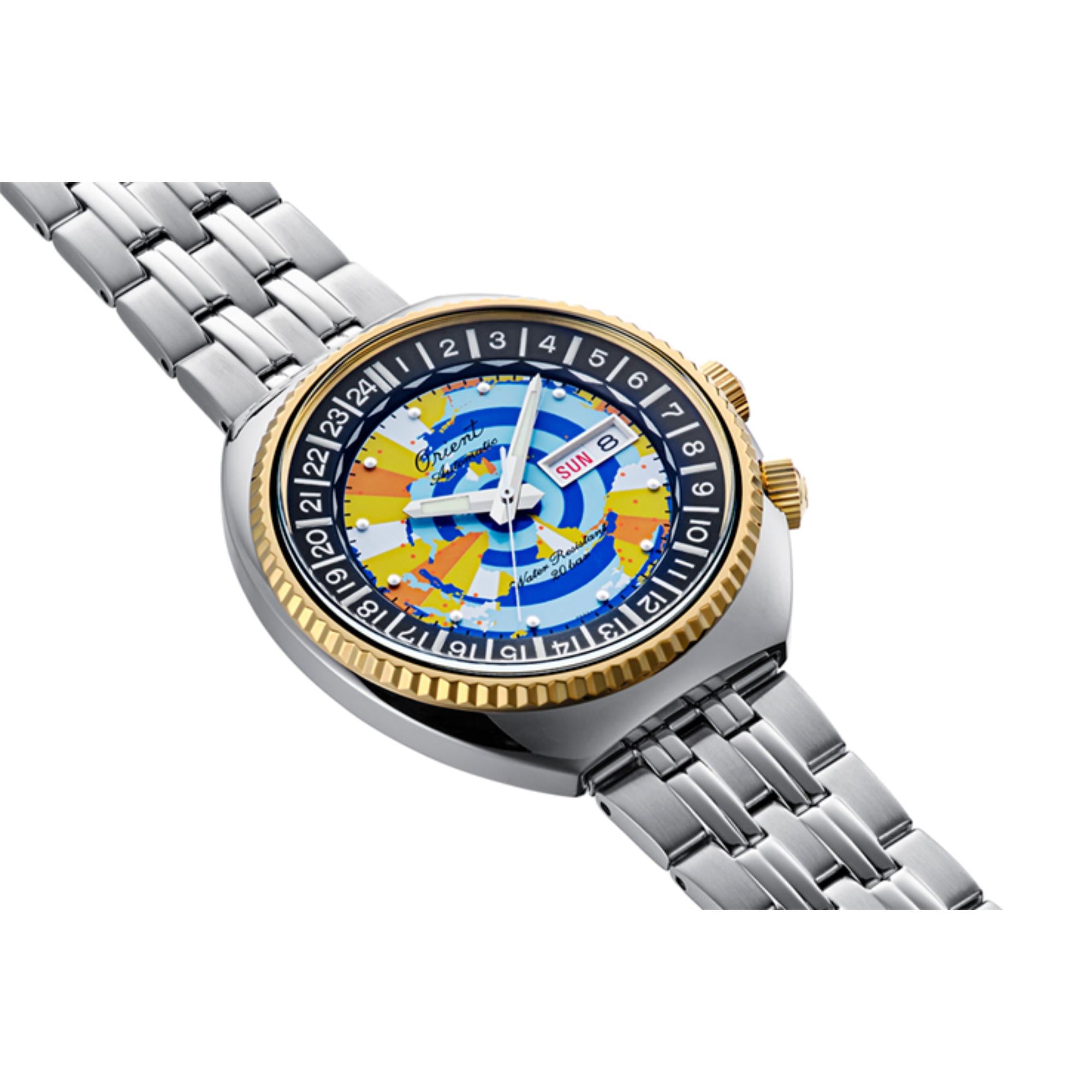 Orient Revival World Map Mako 75th Anniversary Limited Edition Multicoloured Dial Steel Strap Men's Watch RA-AA0E08Y39B