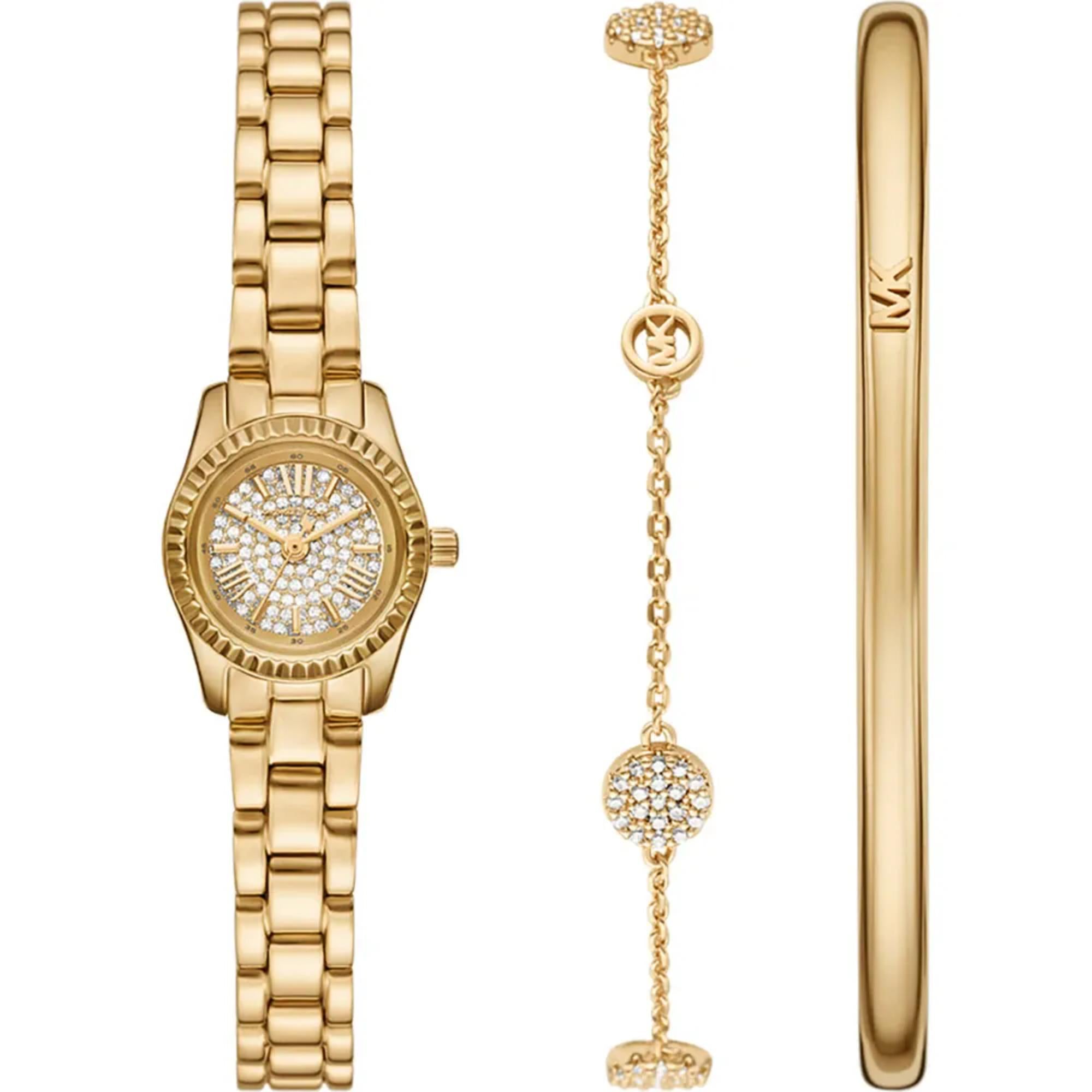 Michael Kors Micro Lexington Quartz Crystal Pave Dial Steel Strap Women's Watch MK4944SET