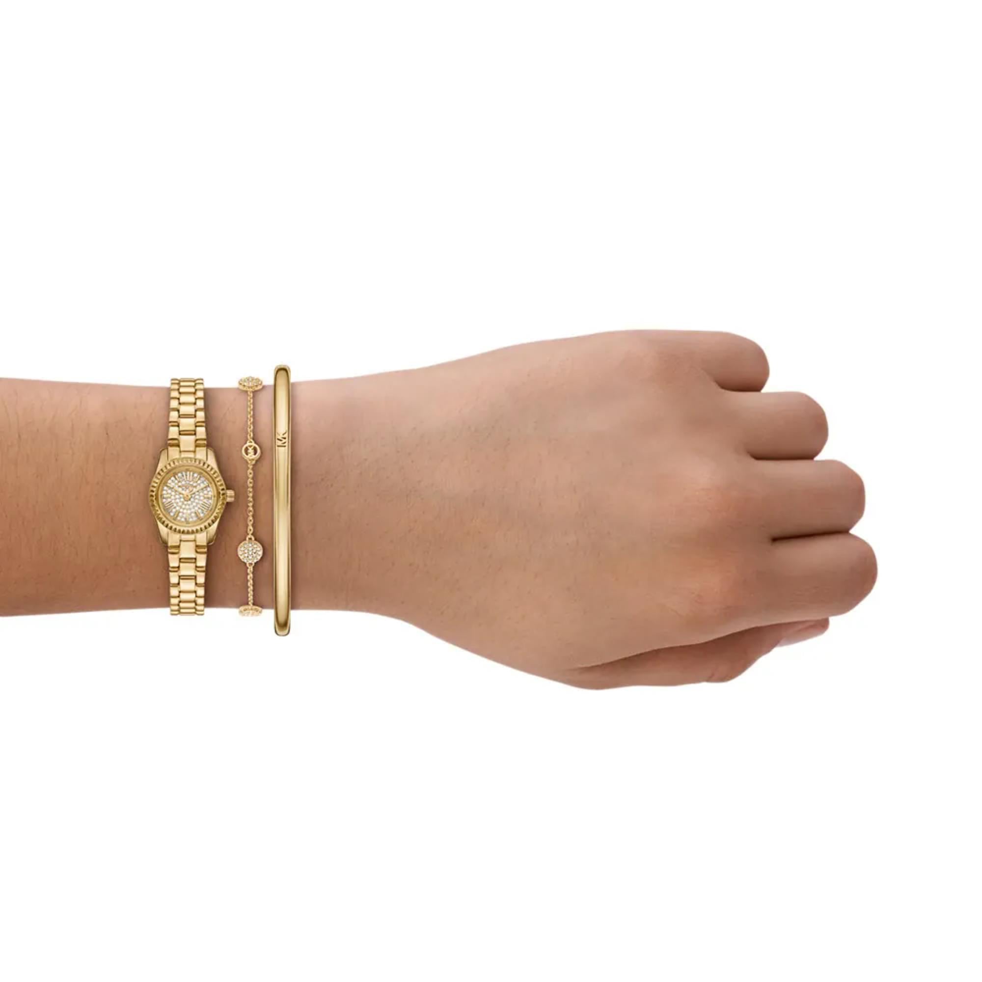 Michael Kors Micro Lexington Quartz Crystal Pave Dial Steel Strap Women's Watch MK4944SET