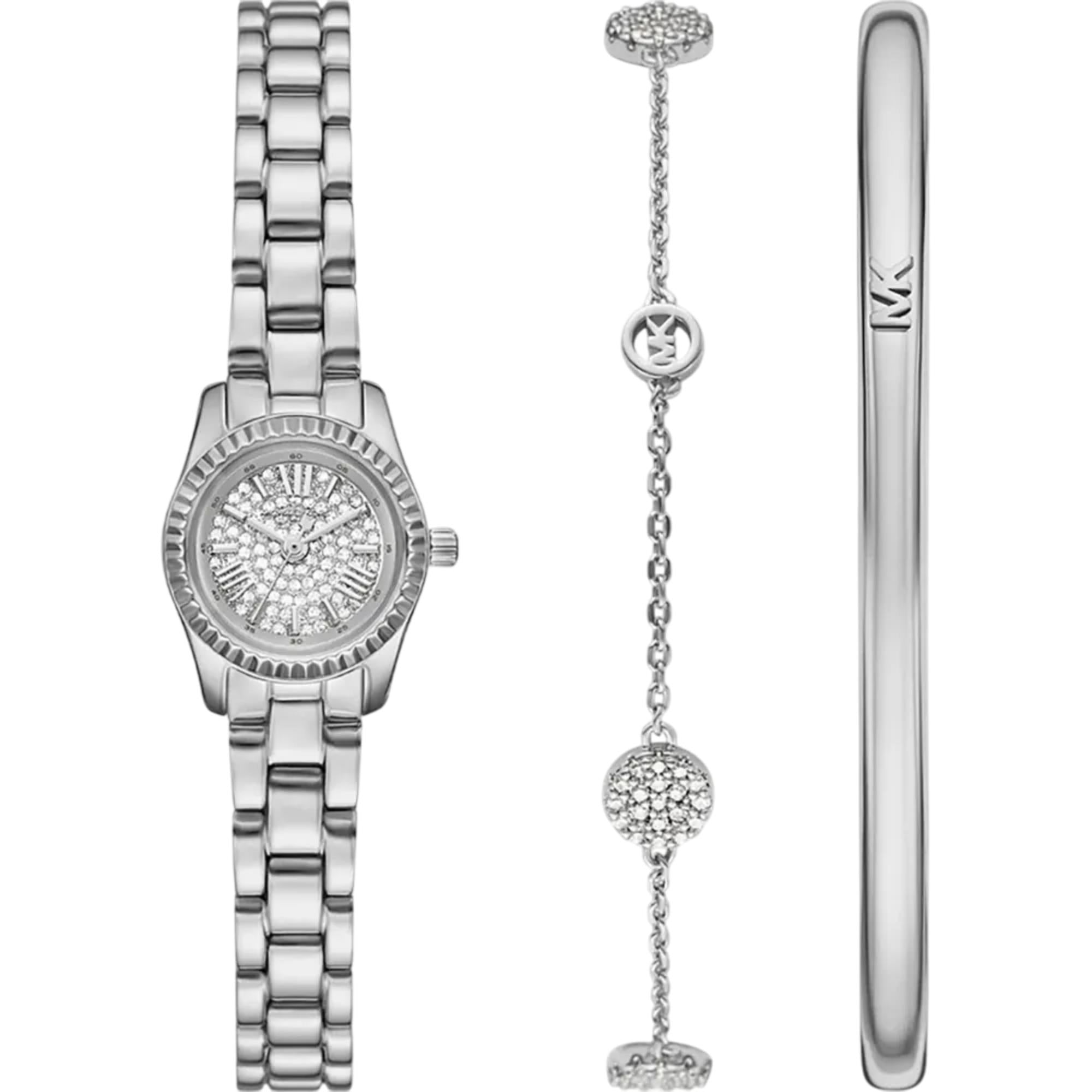 Michael Kors Micro Lexington Quartz Crystal Pave Dial Steel Strap Women's Watch MK4948SET