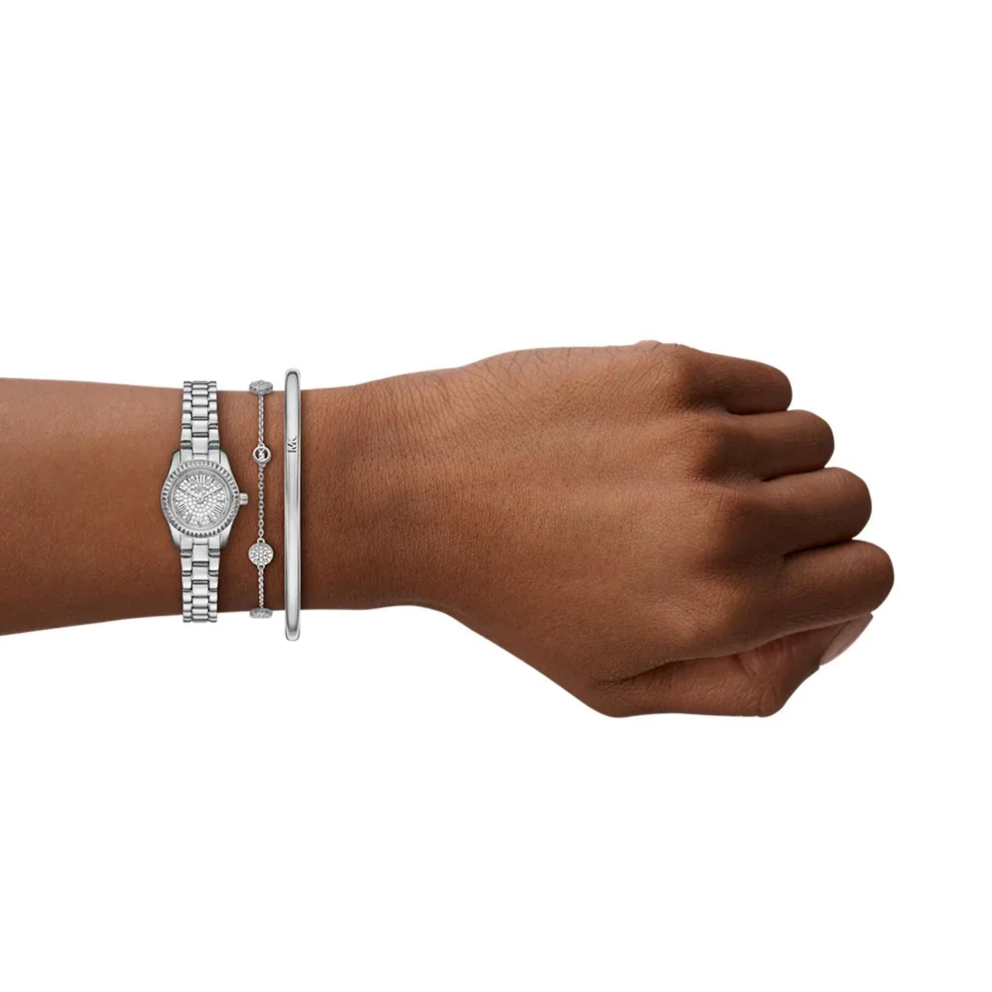Michael Kors Micro Lexington Quartz Crystal Pave Dial Steel Strap Women's Watch MK4948SET