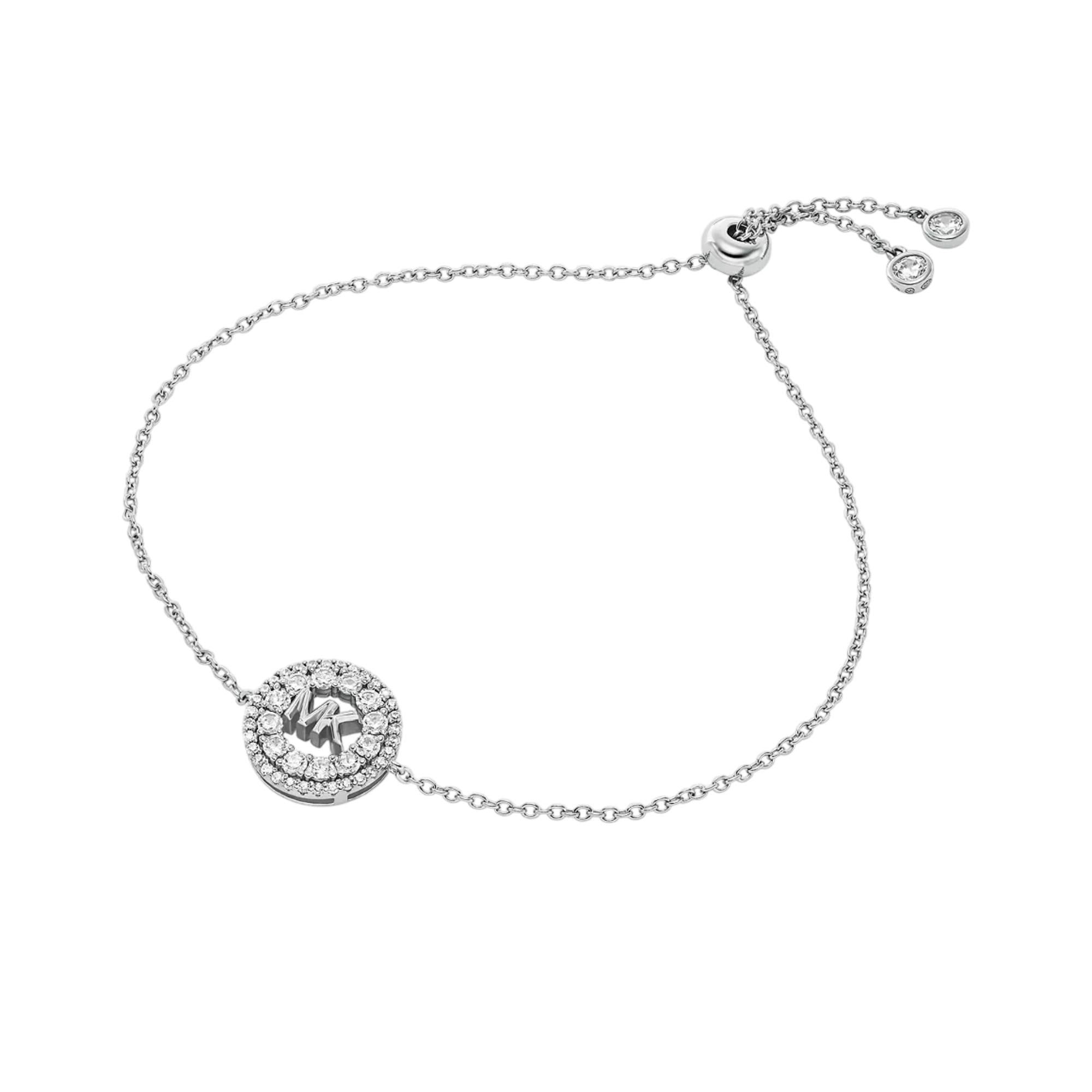 Michael Kors Rhodium-Plated Sterling Silver Pavé Logo Slider Women's Bracelet MKC1828040