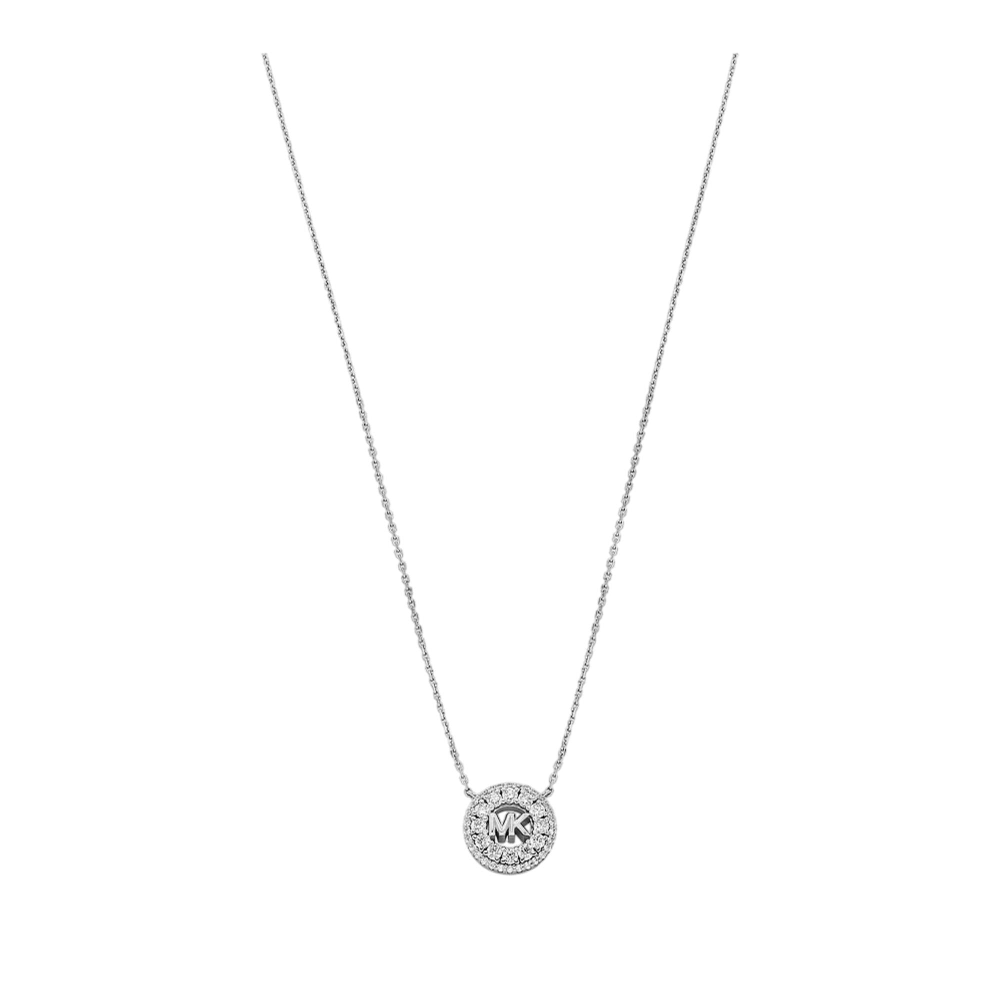Michael Kors Rhodium-Plated Sterling Silver Pavé Logo Pendant Women's Necklace MKC1826040