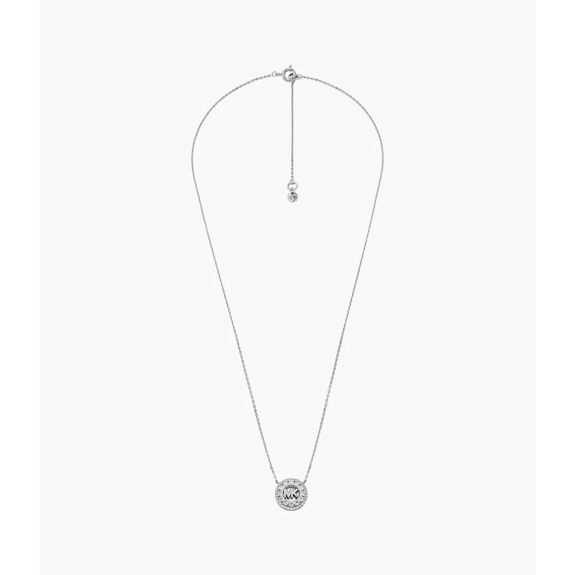 Michael Kors Rhodium-Plated Sterling Silver Pavé Logo Pendant Women's Necklace MKC1826040