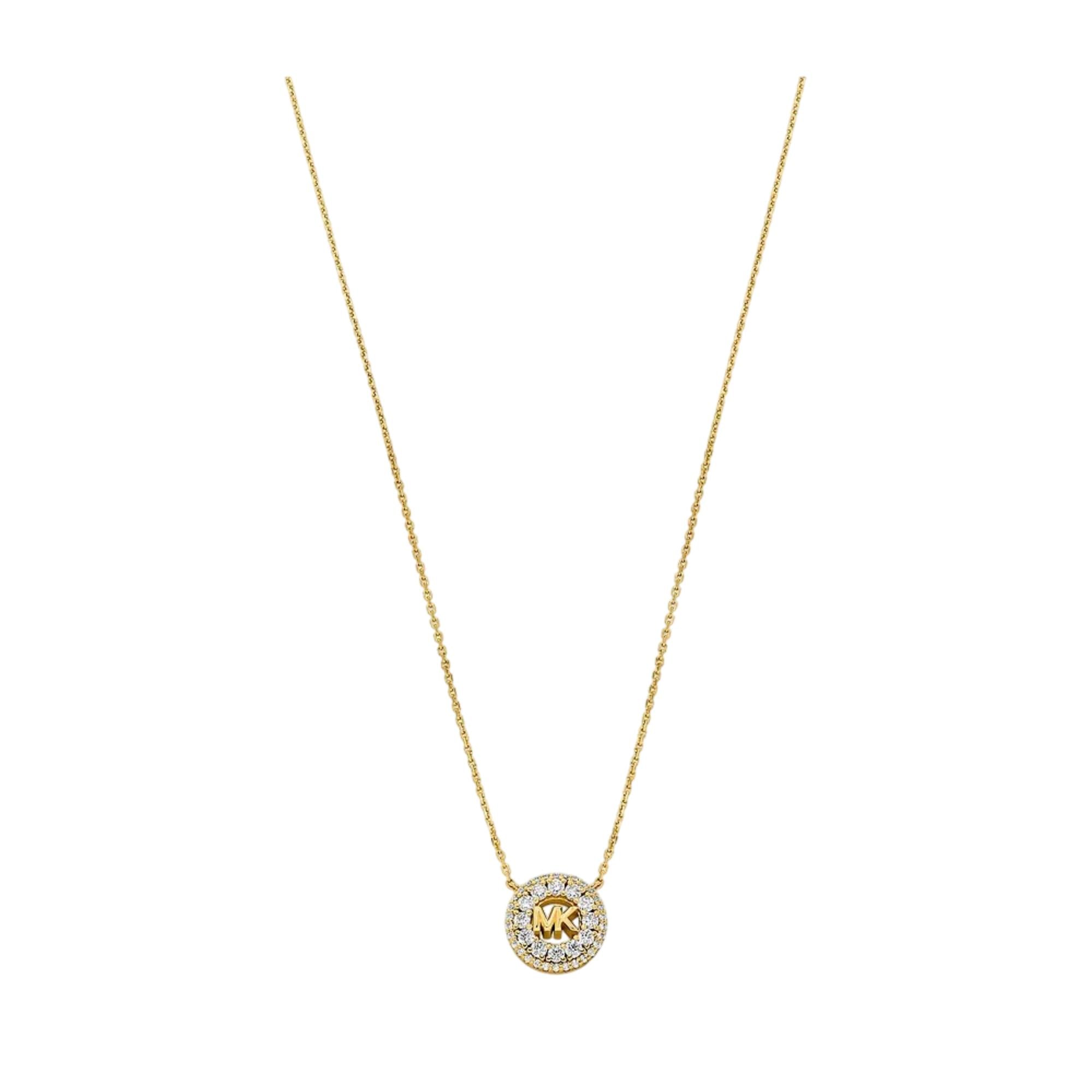 Michael Kors 14k Gold-Plated Sterling Silver Pavé Logo Pendant Women's Necklace MKC1826710