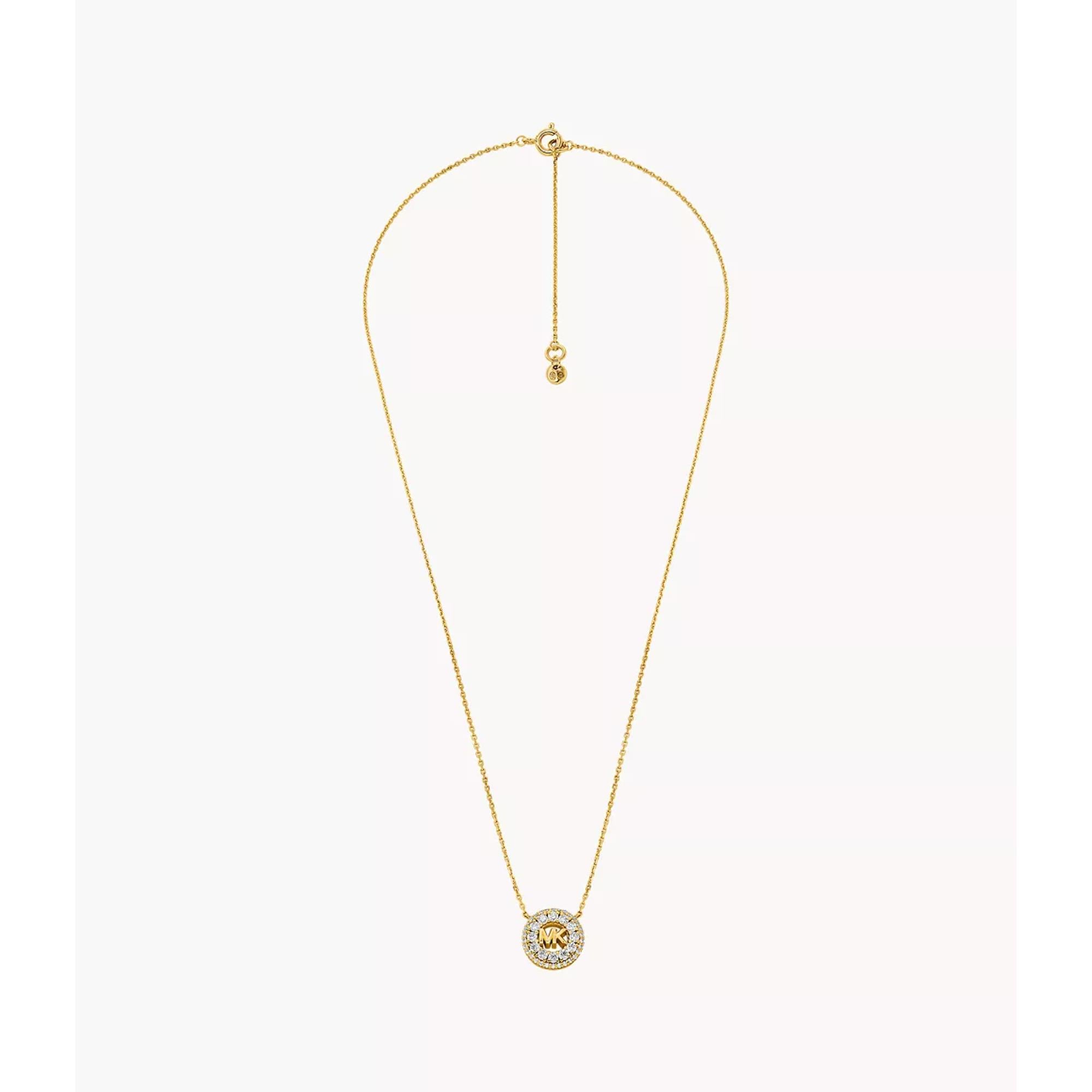 Michael Kors 14k Gold-Plated Sterling Silver Pavé Logo Pendant Women's Necklace MKC1826710