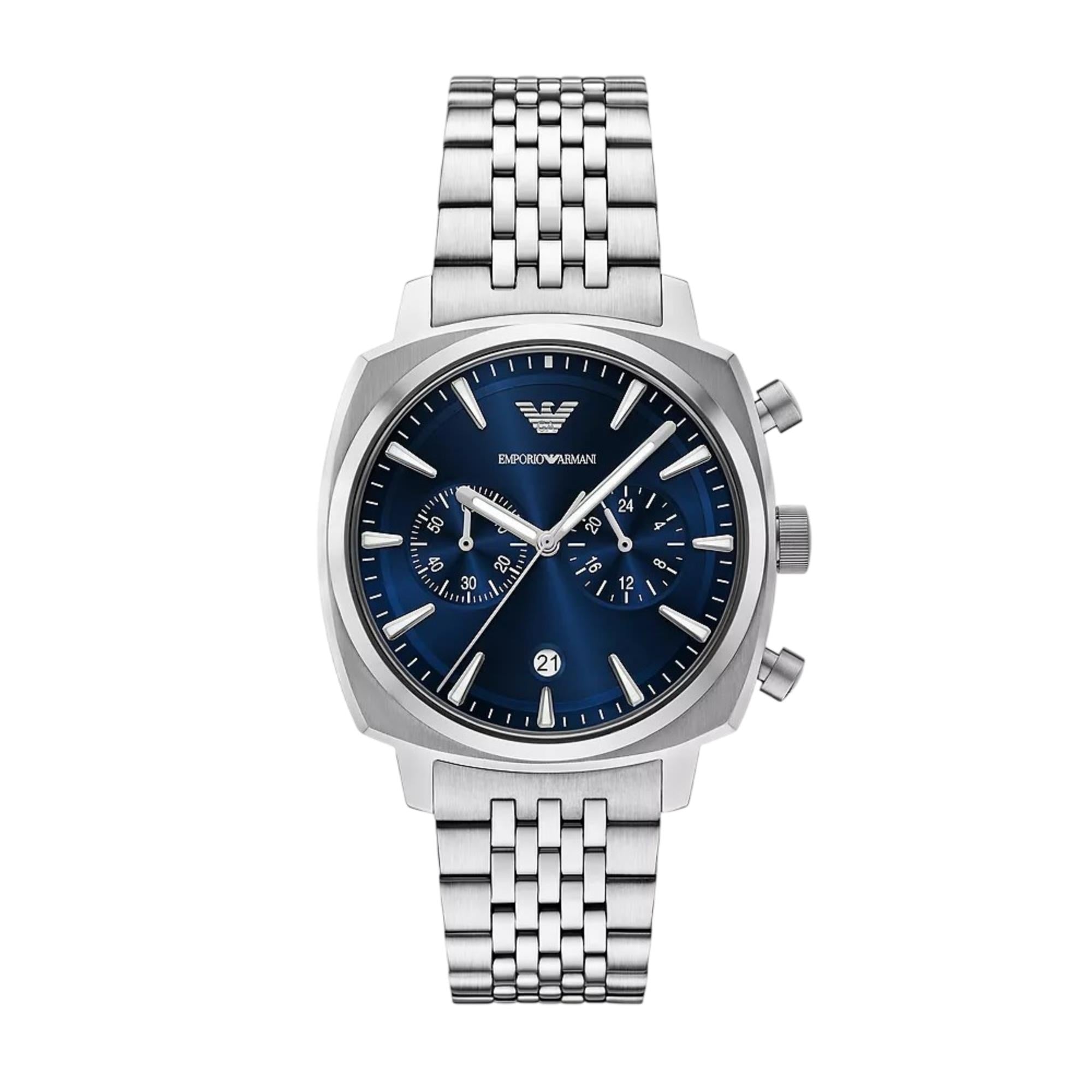 Emporio Armani Carlo Chronograph Blue Dial Steel Strap Men's Watch AR11688