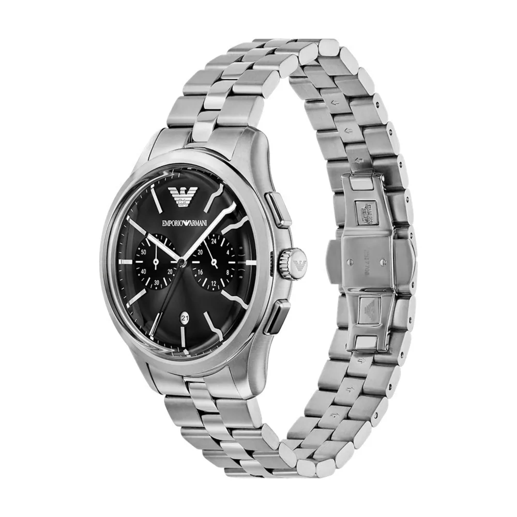 Emporio Armani Dario Chronograph Quartz Black Dial Steel Strap Men's Watch AR11691