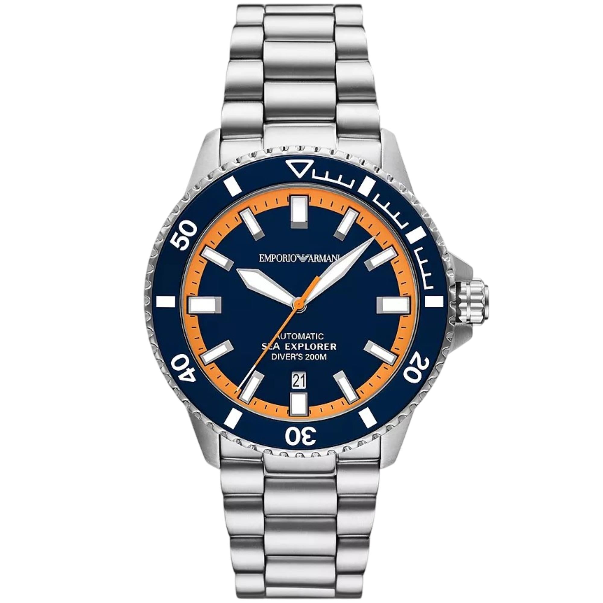 Emporio Armani Sea Explorer Automatic Blue Dial Steel Strap Men's Watch AR60090