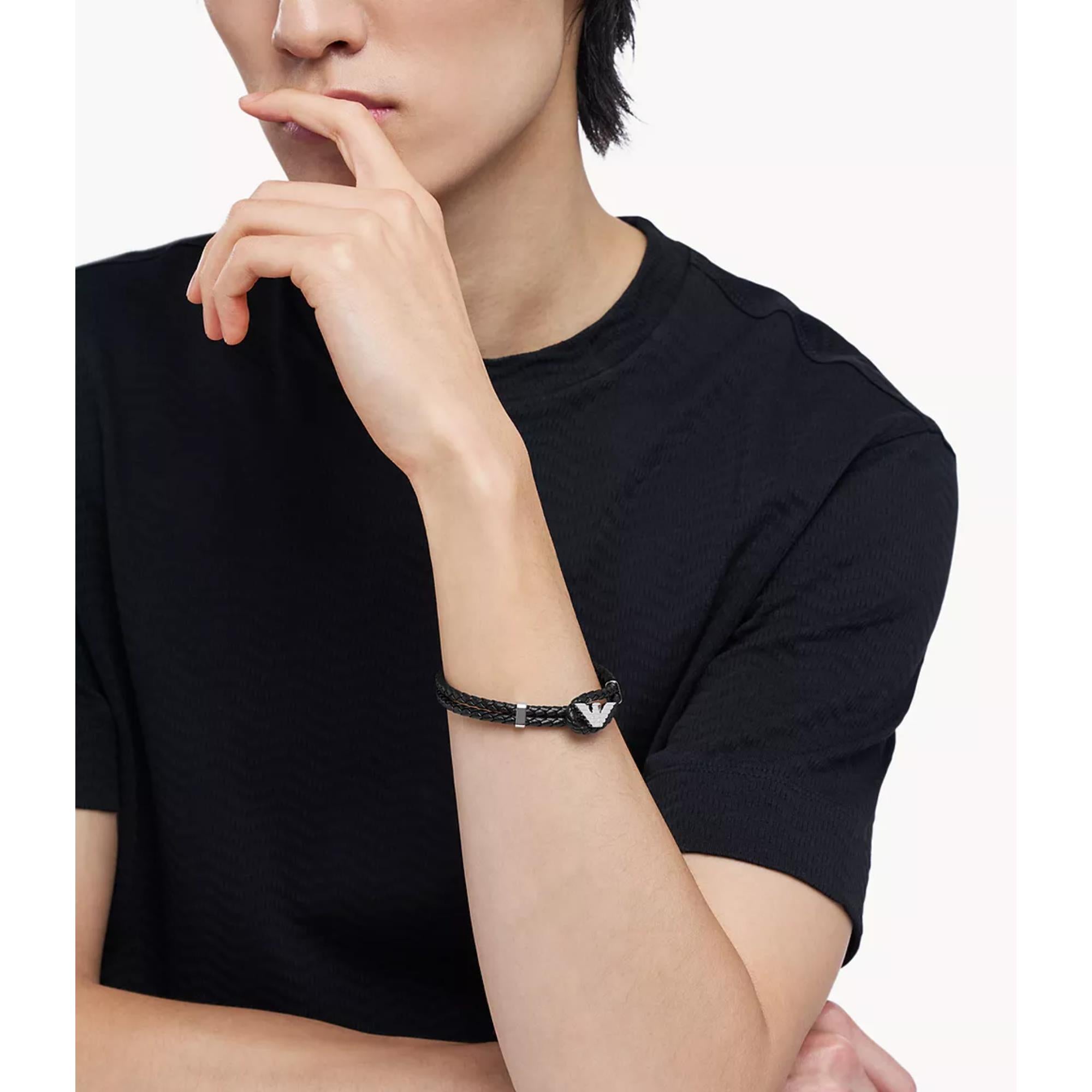 Emporio Armani Black Leather ID Men's Bracelet EGS3237040
