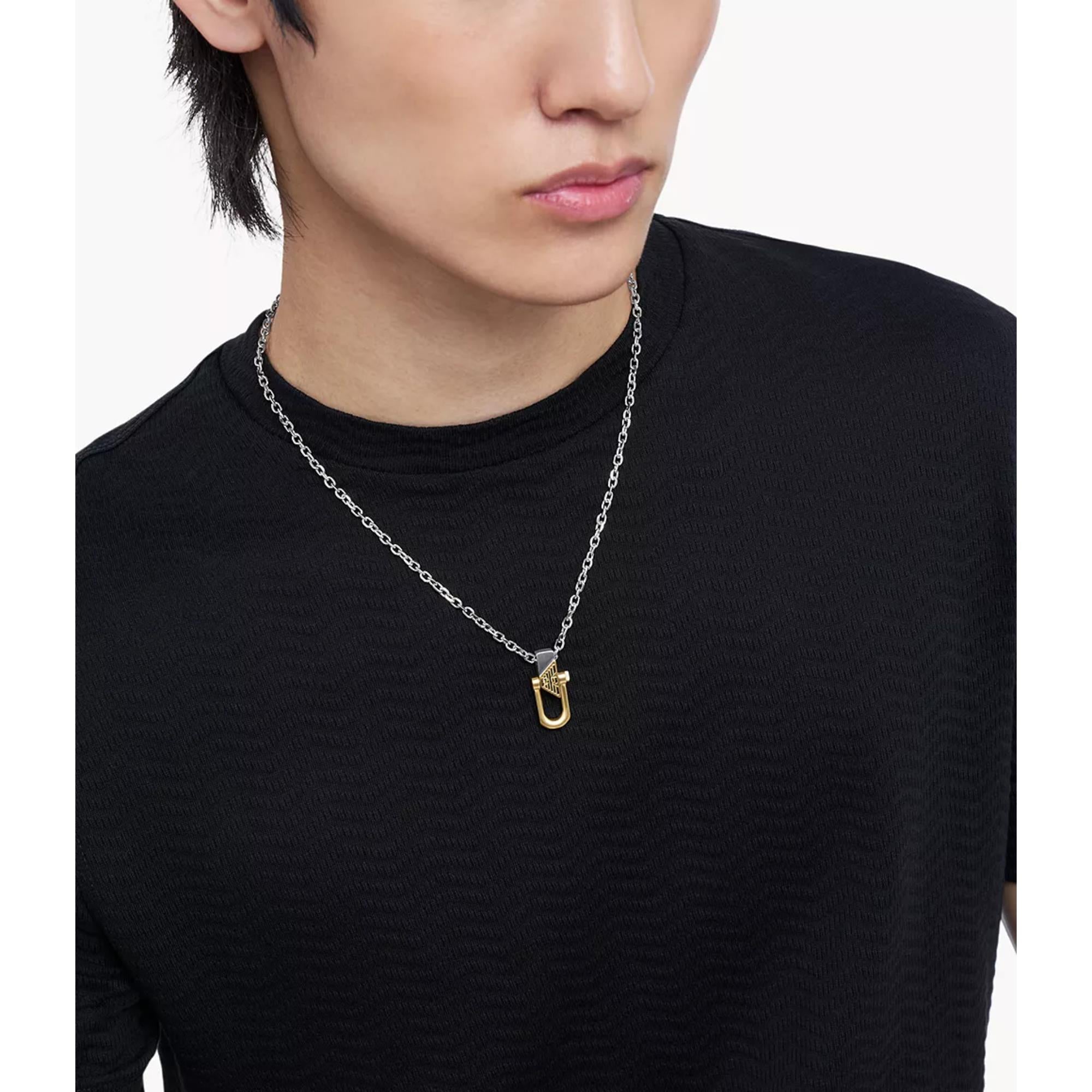 Emporio Armani Two-Tone Stainless Steel Pendant Men's Necklace EGS3243040