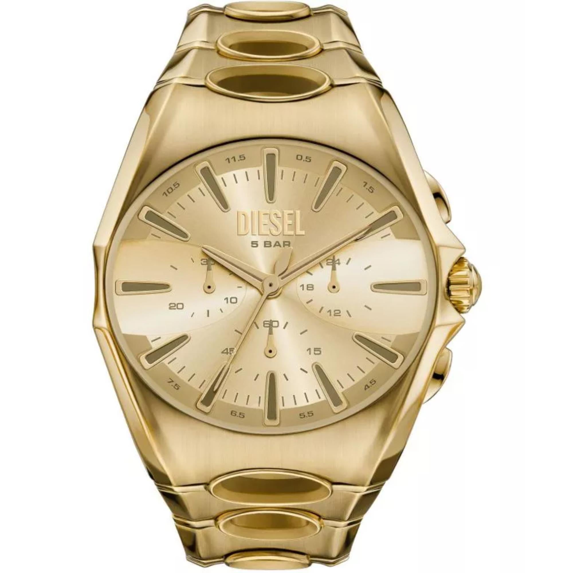 Diesel D-Curve Chronograph Quartz Gold Dial Steel Strap Men's Watch DZ4695