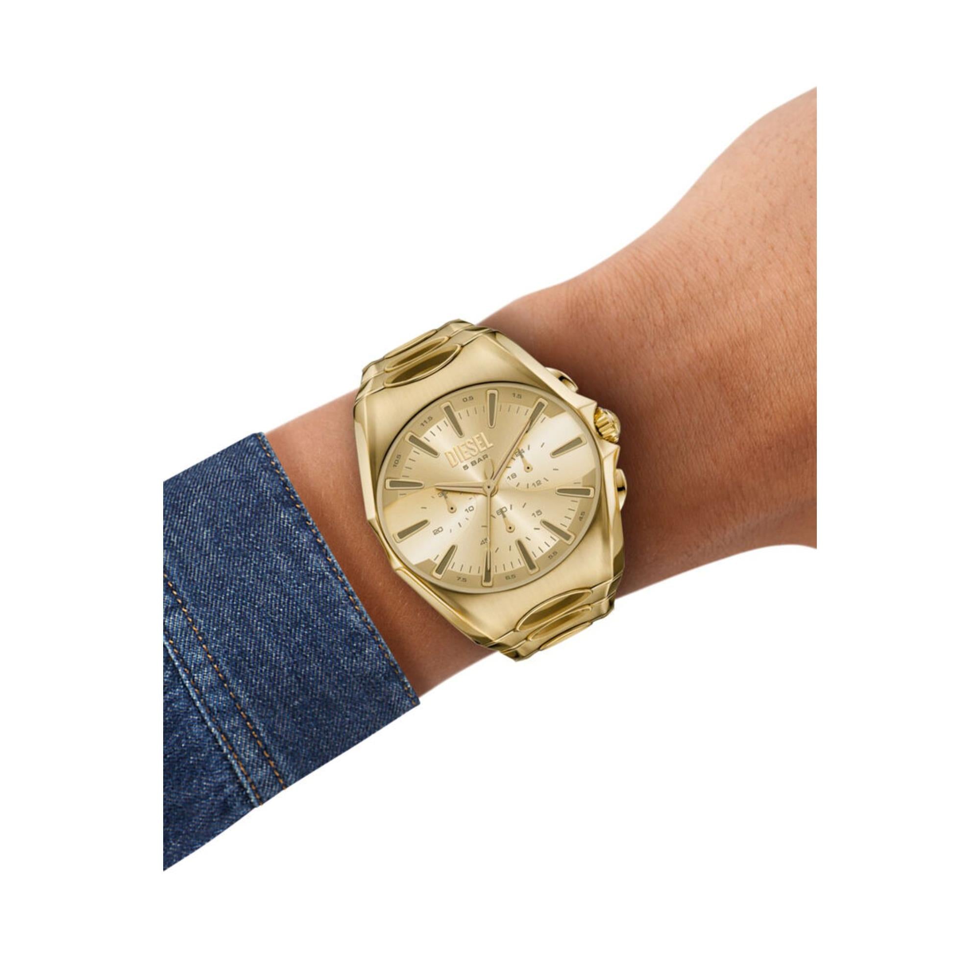 Diesel D-Curve Chronograph Quartz Gold Dial Steel Strap Men's Watch DZ4695