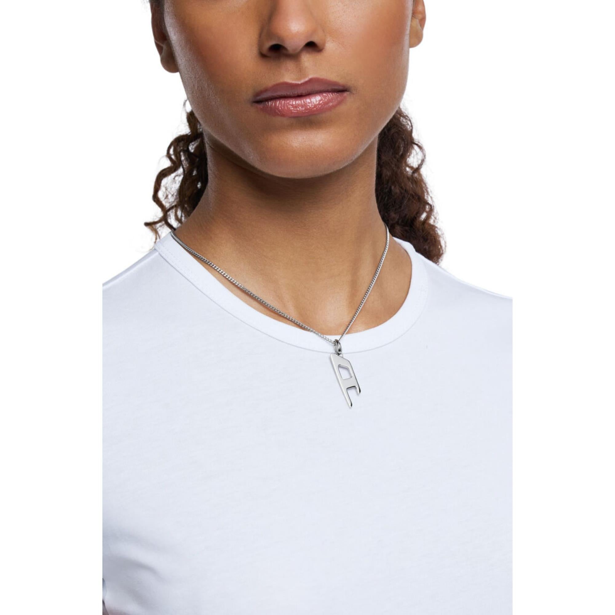 Diesel Stainless Steel D Logo Pendant Unisex Necklace DX1625040