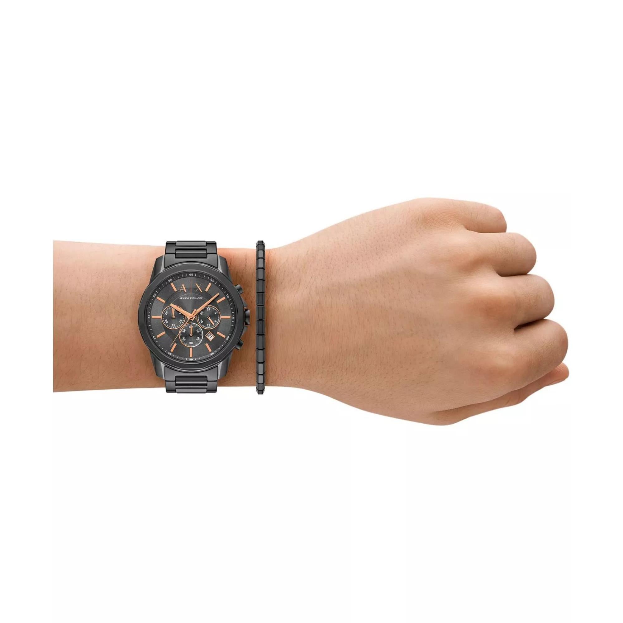 Armani Exchange Banks Chronograph Quartz Grey Dial Steel Strap Men's Watch AX7170SET