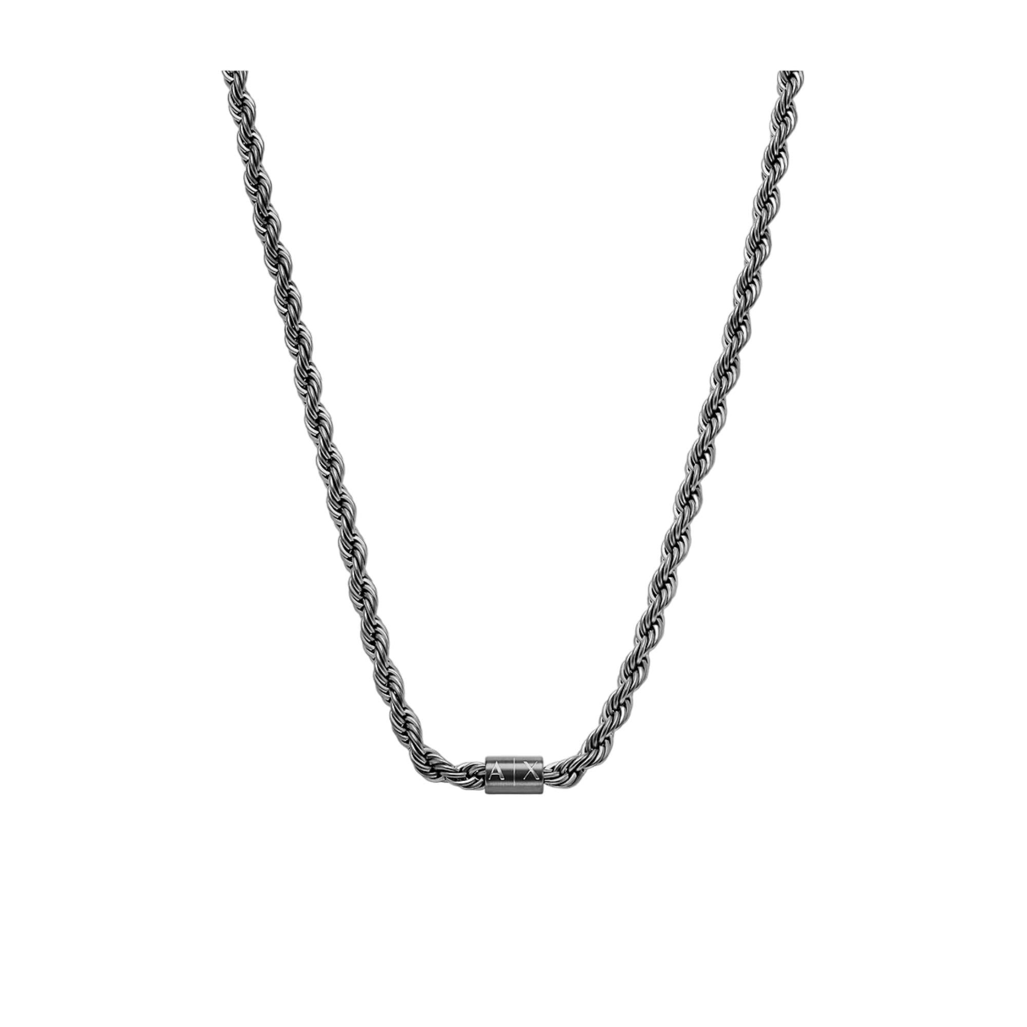 Armani Exchange Gunmetal Stainless Steel Chain Unisex Necklace AXG0163060