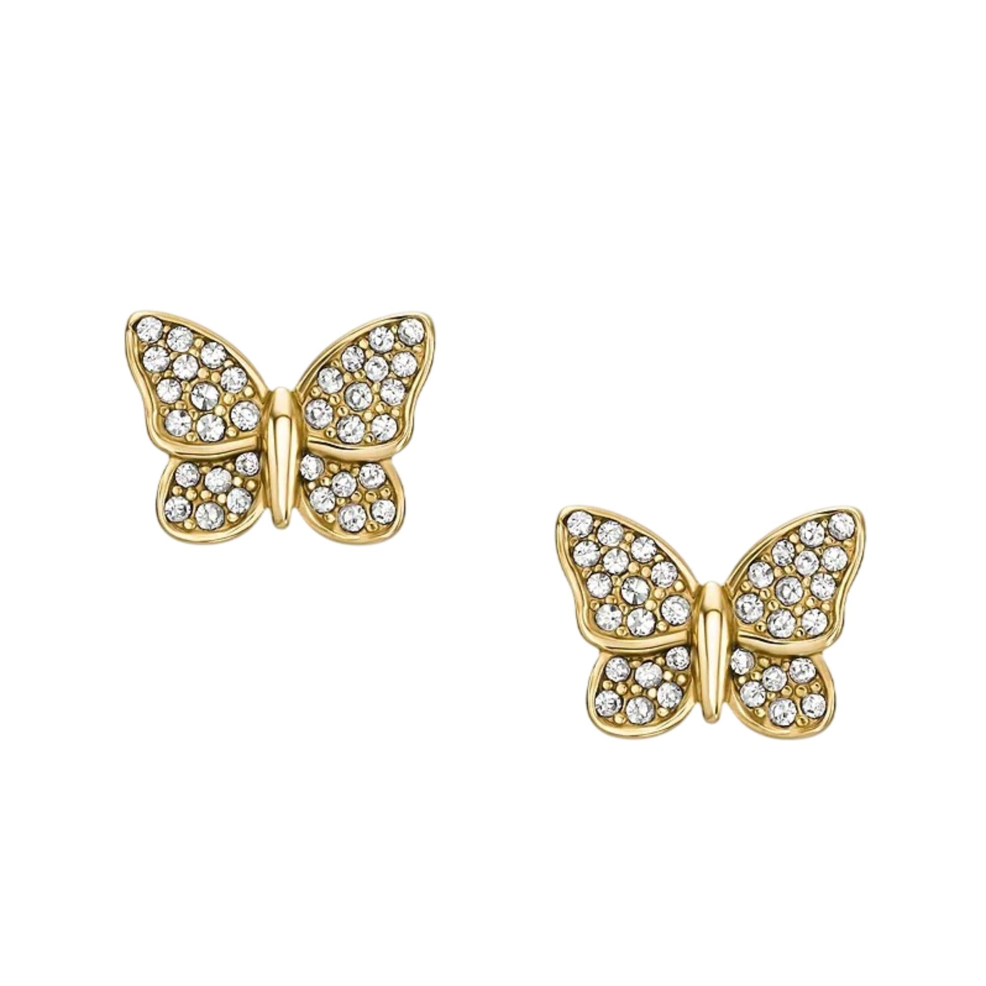 Fossil Sutton Pavé Butterfly Gold-Tone Stainless Steel Stud Women's Earrings JF04922710