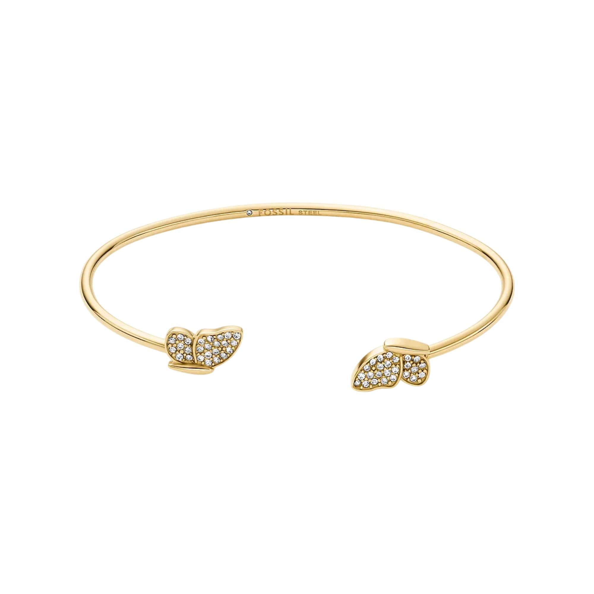 Fossil Sutton Pavé Butterfly Gold-Tone Stainless Steel Cuff Women's Bracelet JF04923710