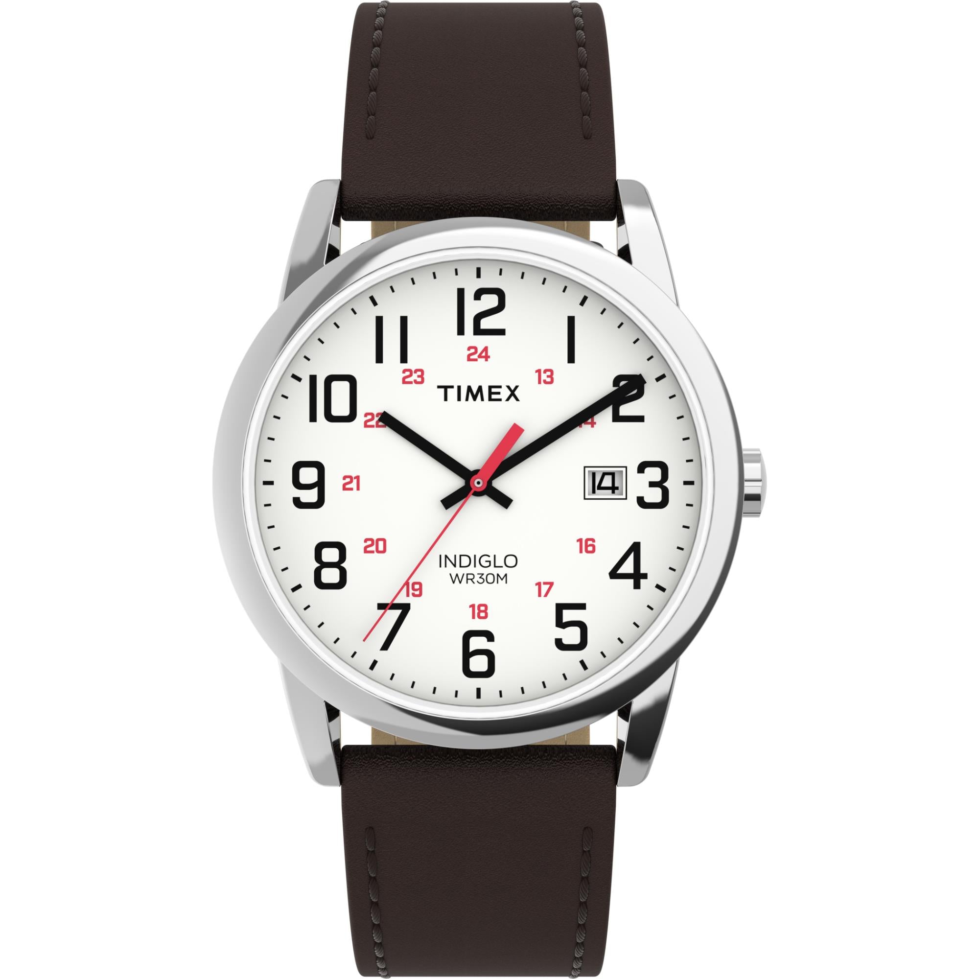 Timex Easy Reader Classic Quartz White Dial Leather Strap Men's Watch TW2Y12600