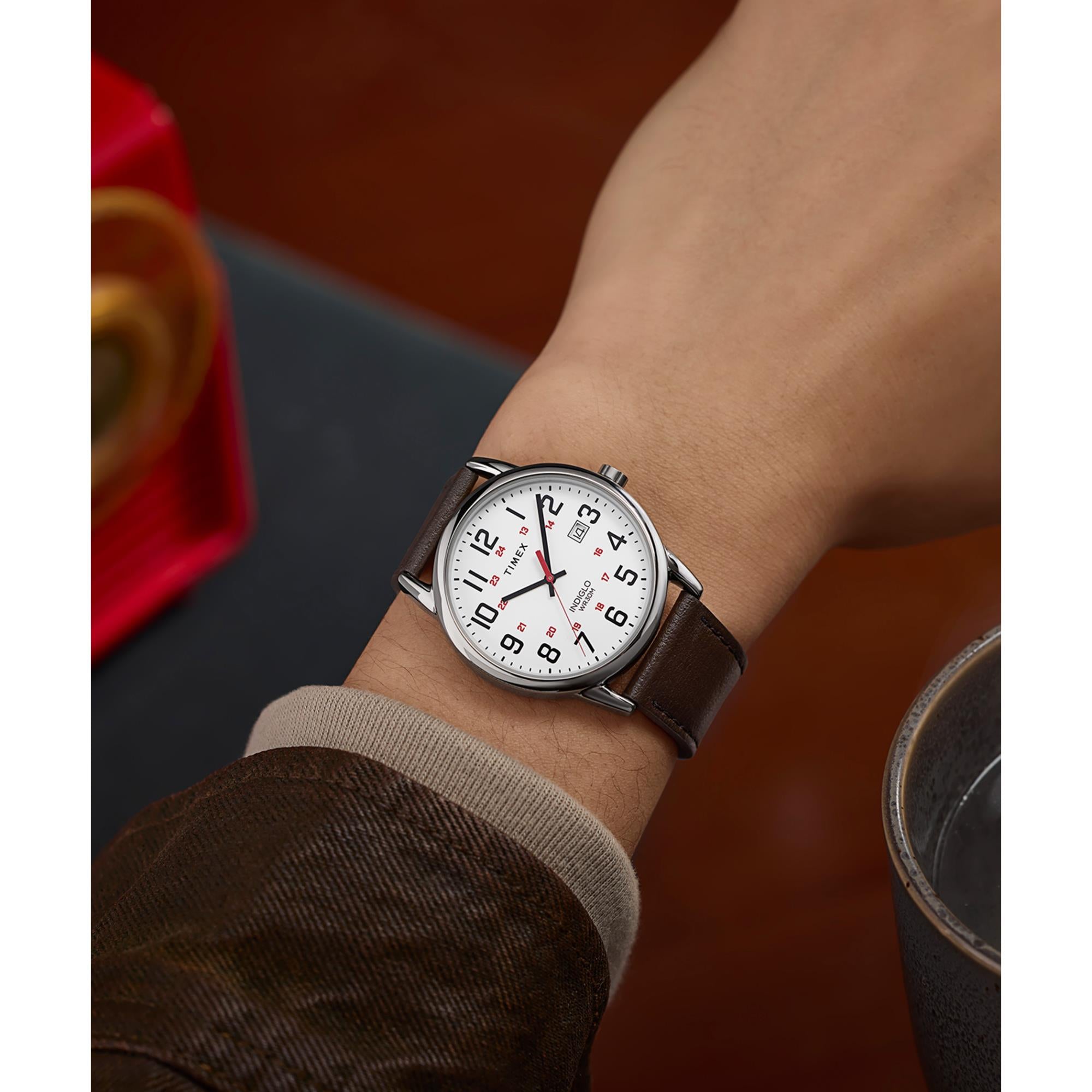 Timex Easy Reader Classic Quartz White Dial Leather Strap Men's Watch TW2Y12600