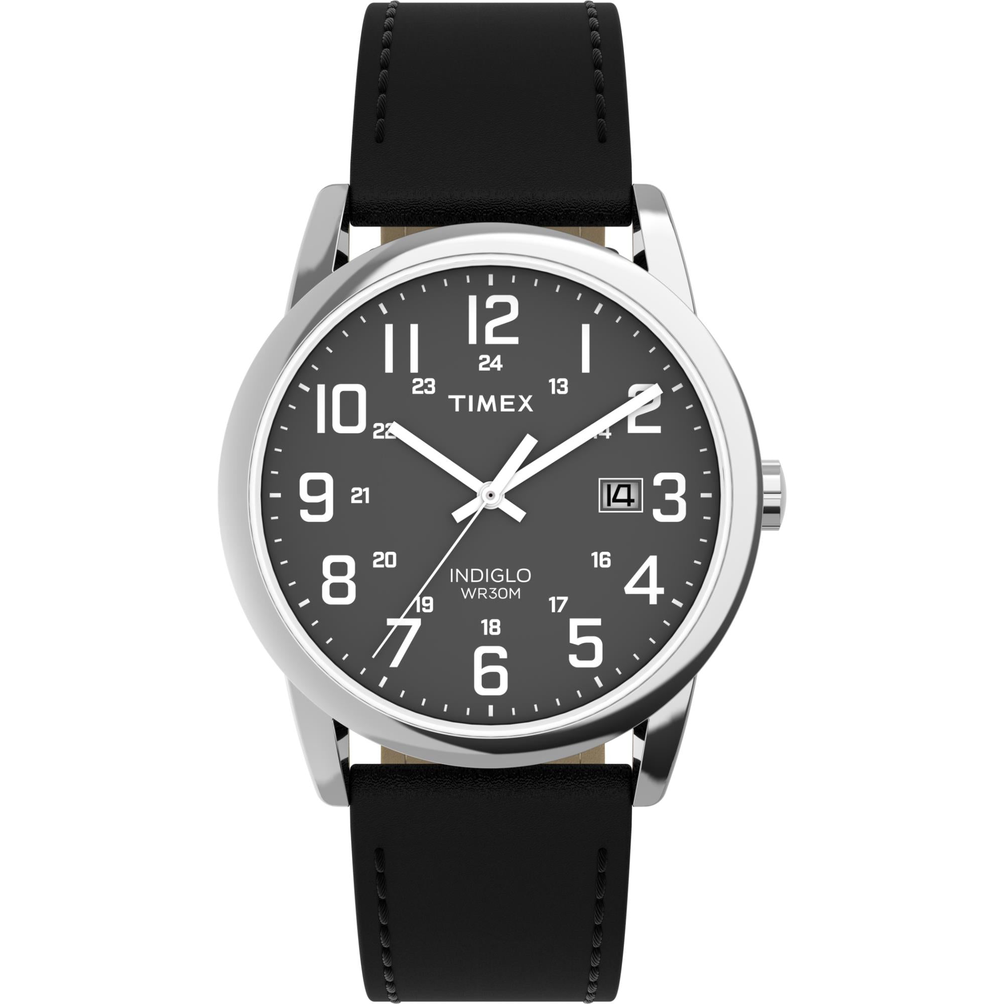 Timex Easy Reader Classic Quartz Black Dial Leather Strap Men's Watch TW2Y12800