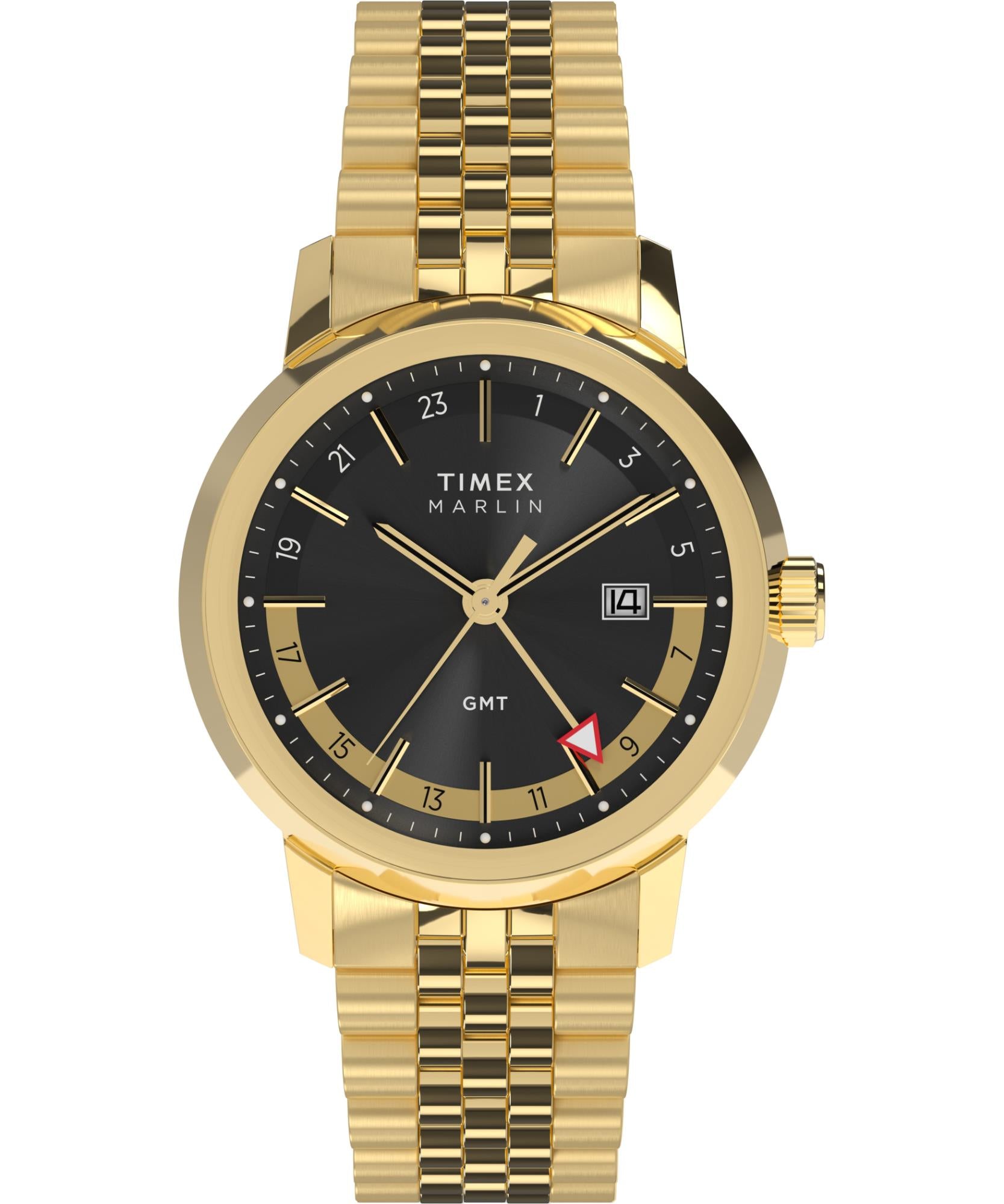 Timex Marlin Quartz GMT Black Dial Steel Strap Men's Watch TW2Y47700