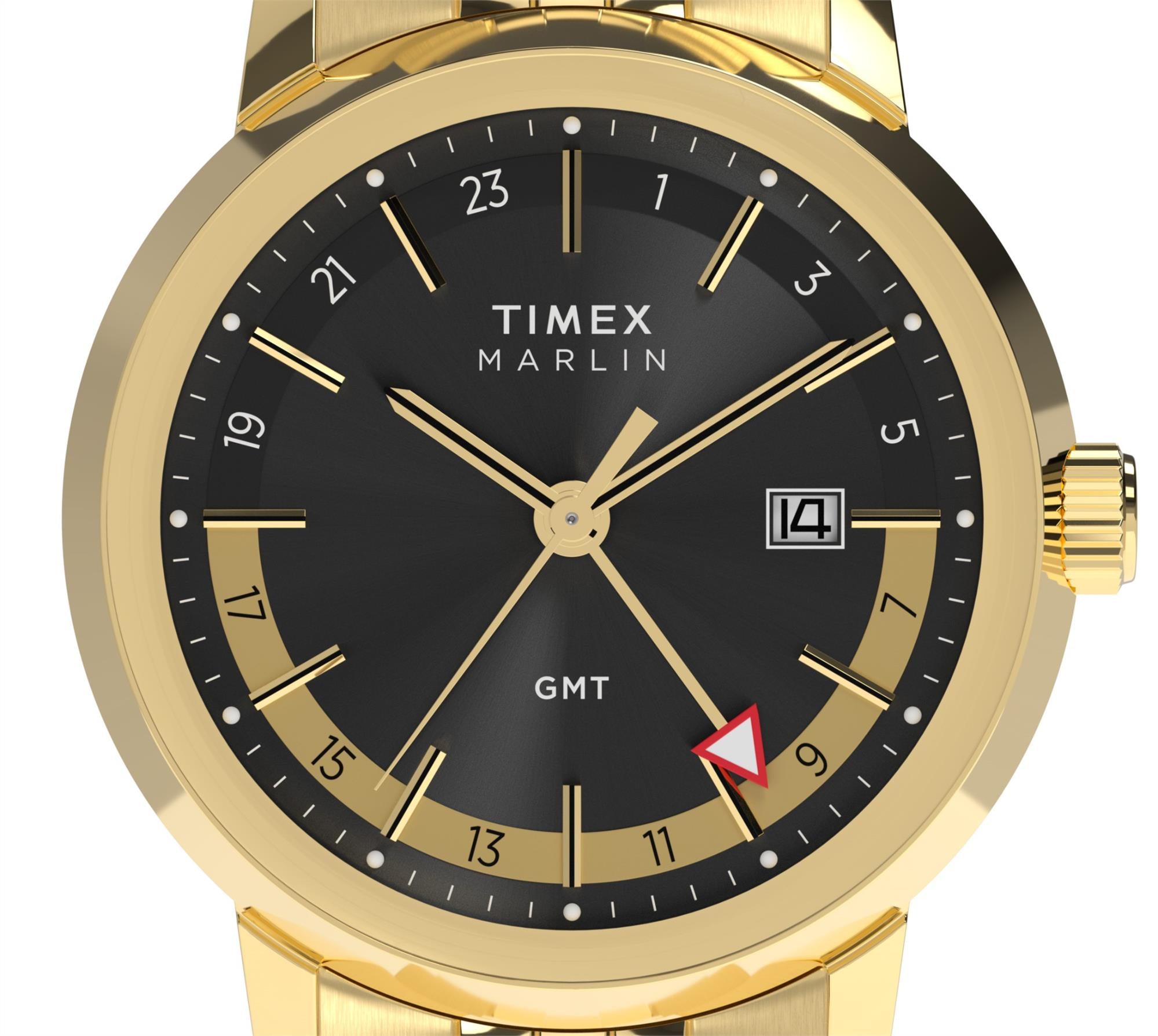Timex Marlin Quartz GMT Black Dial Steel Strap Men's Watch TW2Y47700