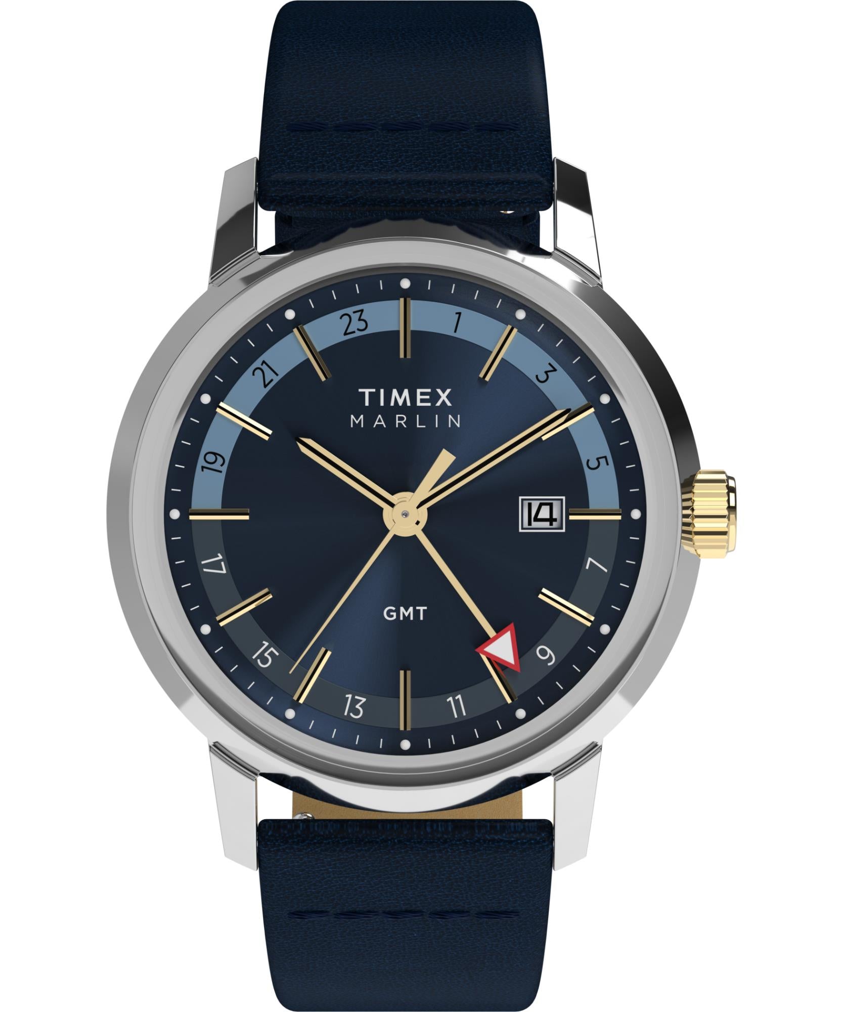 Timex Marlin Quartz GMT Blue Dial Leather Strap Men's Watch TW2Y47900