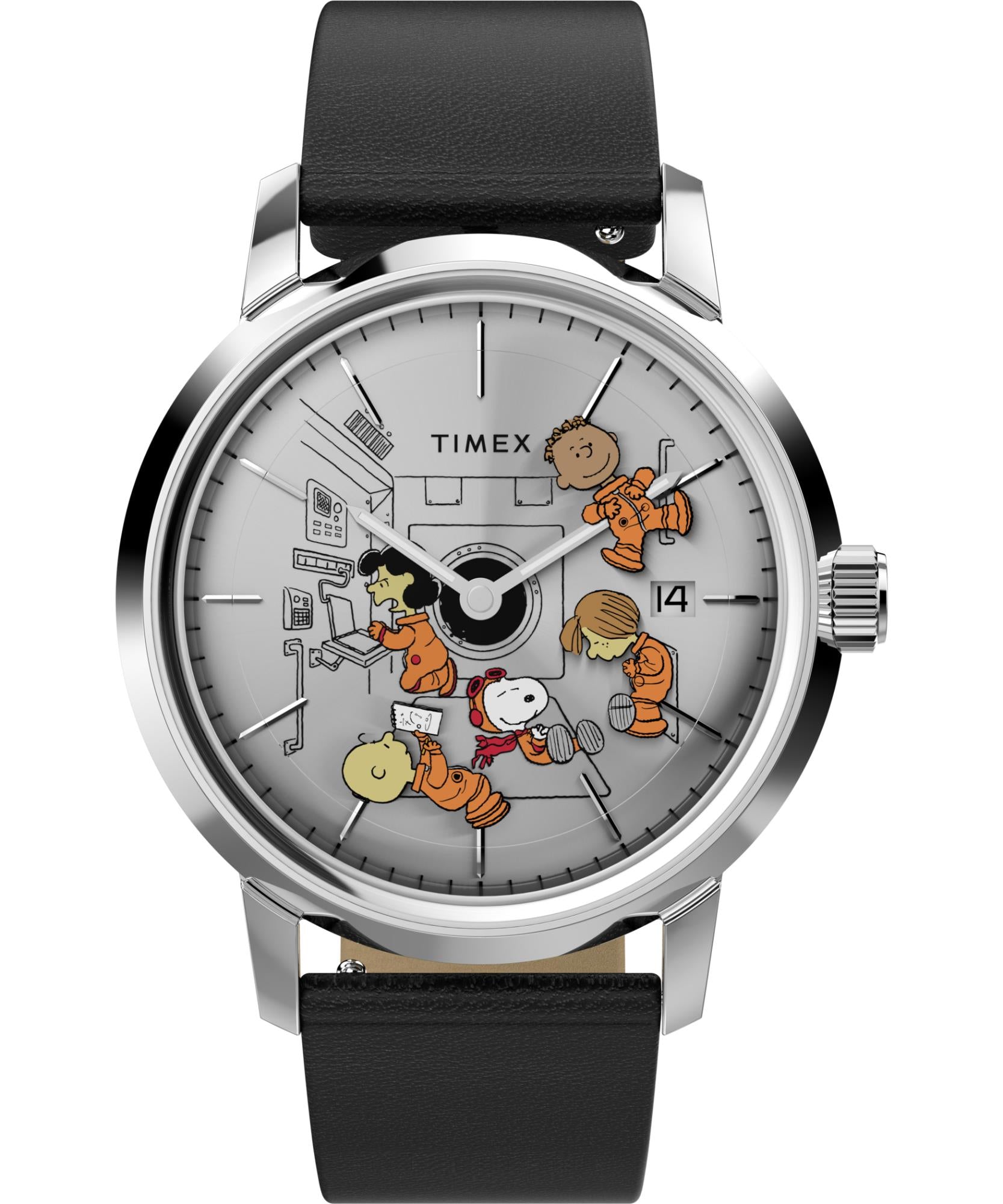 Timex X Peanuts Automatic Silver Dial Leather Strap Men's Watch TW2W87200